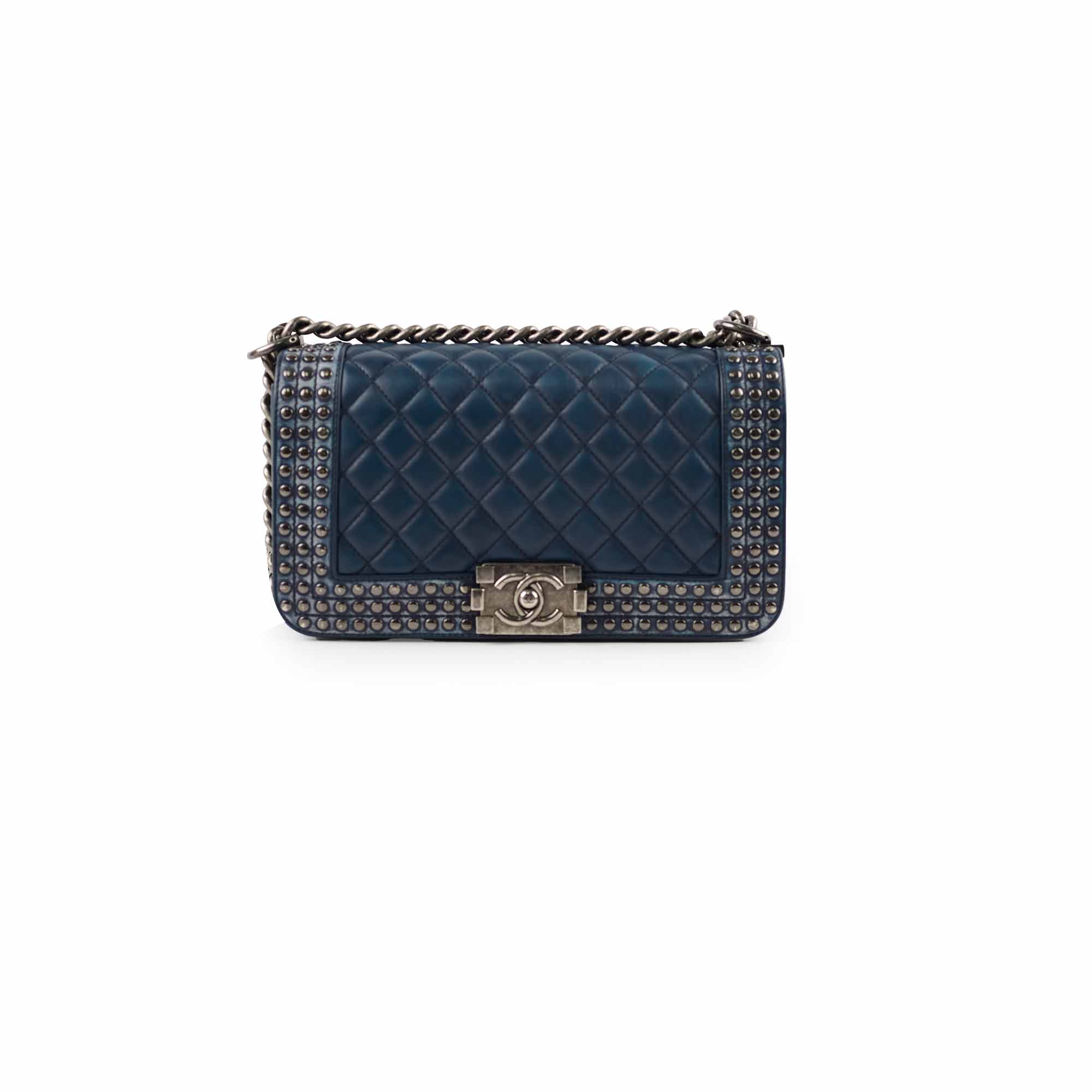 Chanel Old Medium Boy Bag in Navy with Studded Details - Luxury Crossbody Bag for Women, Perfect for Parties & Evening Events
