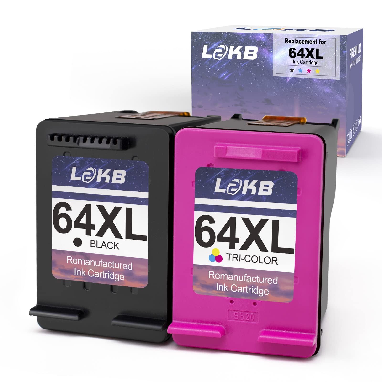 Remanufactured L2KB 64XL Ink Cartridge - Compatible with HP 64XL (HP64XL) for Envy Photo 7858/6255/7158 & Envy 5542 Printers | High-Quality Replacement Ink | Perfect for Home Office Printing, School Projects & Photo Printing