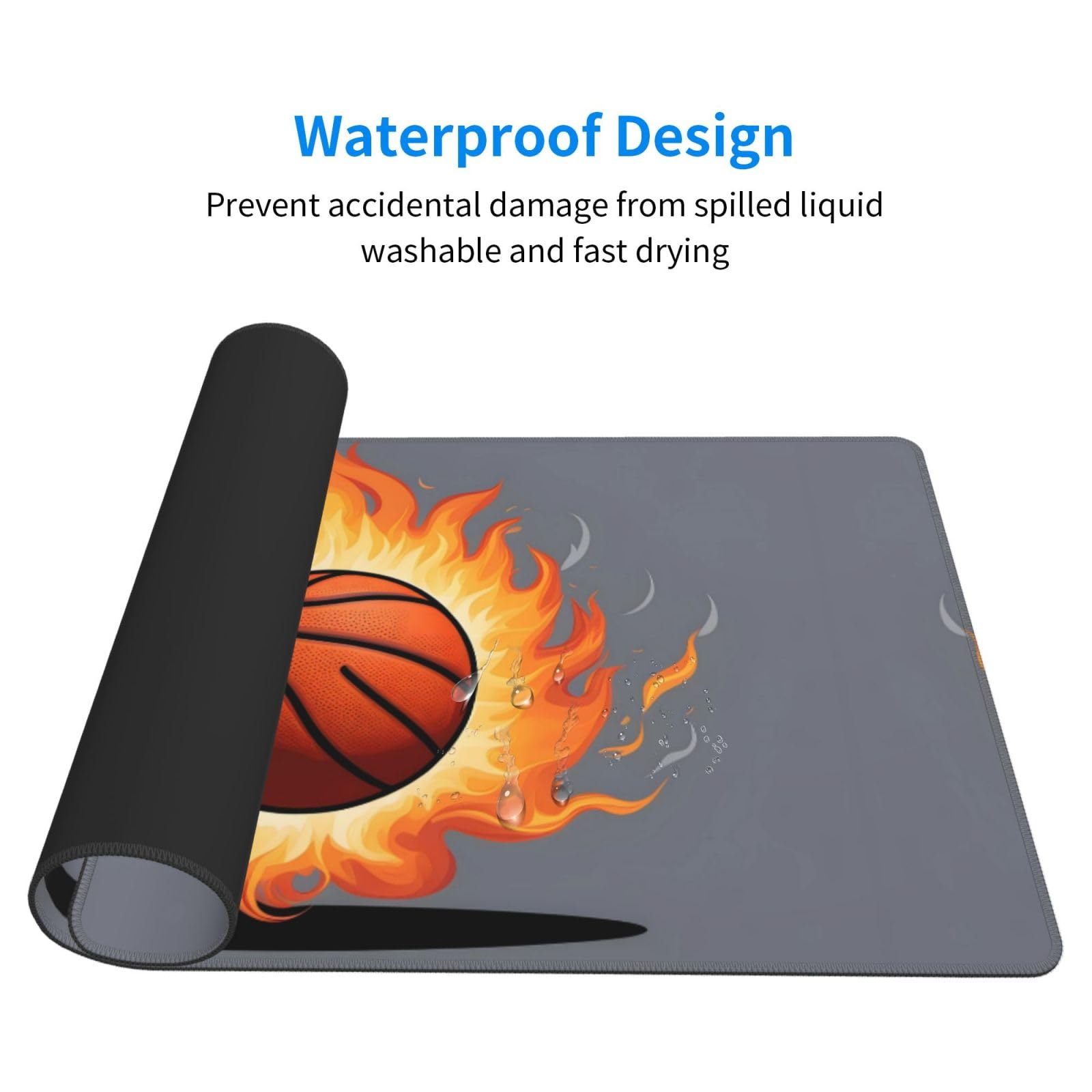 Fire Basketball Print Large Gaming Mouse Pad 16 x 29.5 Inches - Non-Slip, Durable Office Desk Mat with Strong Adhesion | Perfect for PC Gaming, Work & Home Office Setup