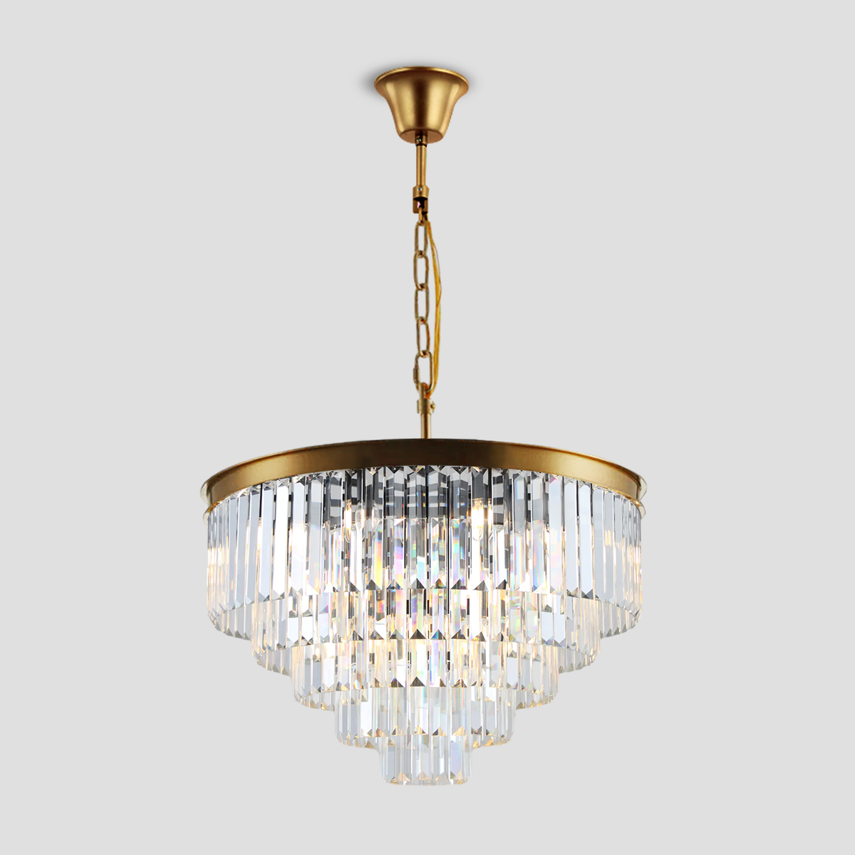 Falria Multi-Tier Clear & Smoke Crystal Round Chandelier - Elegant Ceiling Light Fixture for Dining Room, Living Room, Bedroom, and Wedding Decor