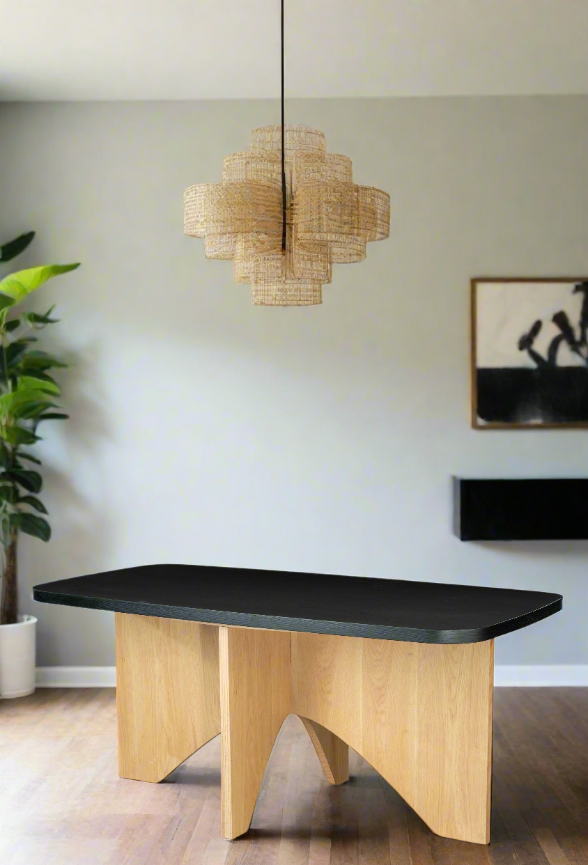 Finneas Rectangular Dining Table - Modern Black & Oak Wood Kitchen Table for 6 - Perfect for Dining Rooms, Kitchens, and Small Spaces