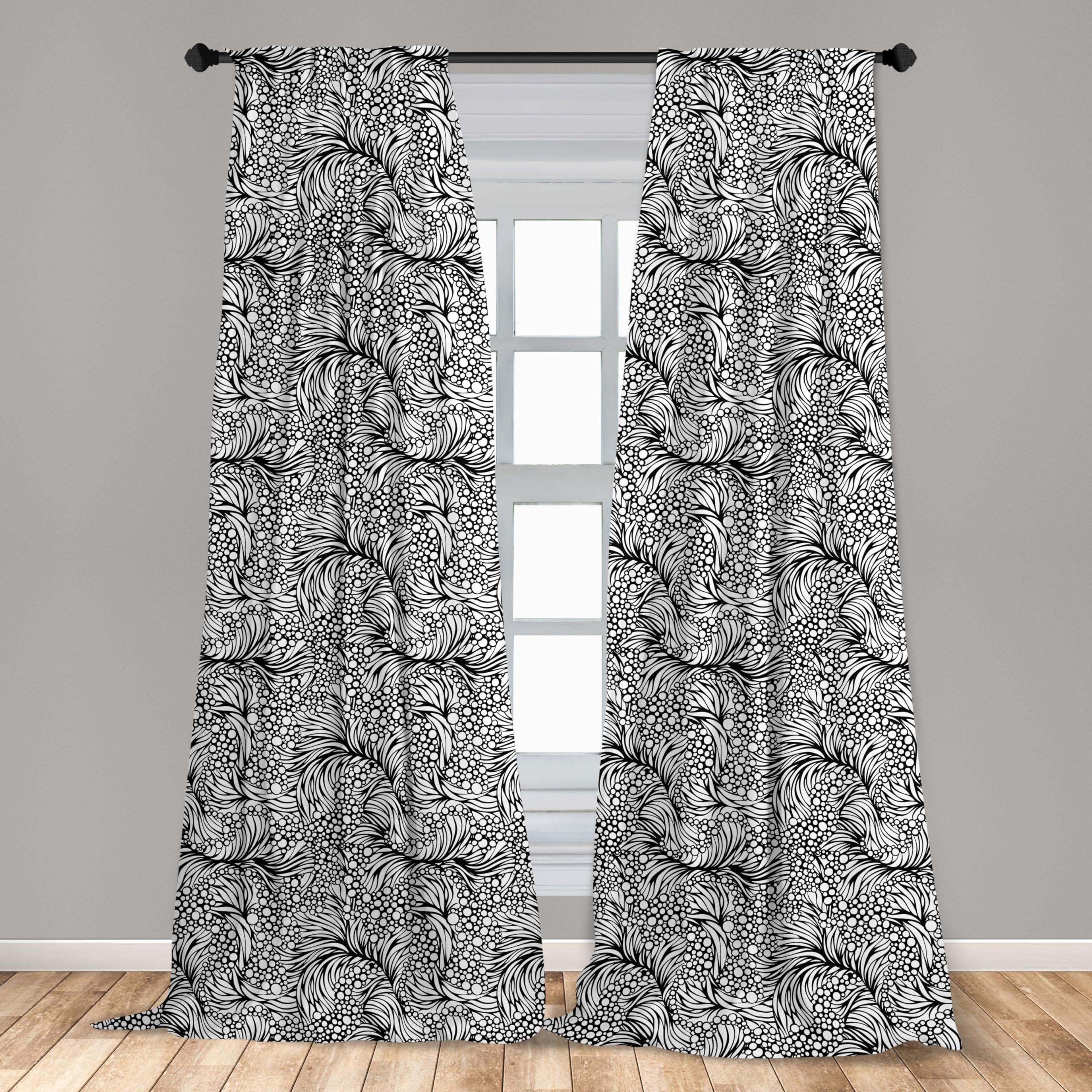 Ambesonne Black and White Window Curtains - Abstract Ocean Waves & Bubble Design, Lightweight 2-Panel Set with Rod Pocket, 28