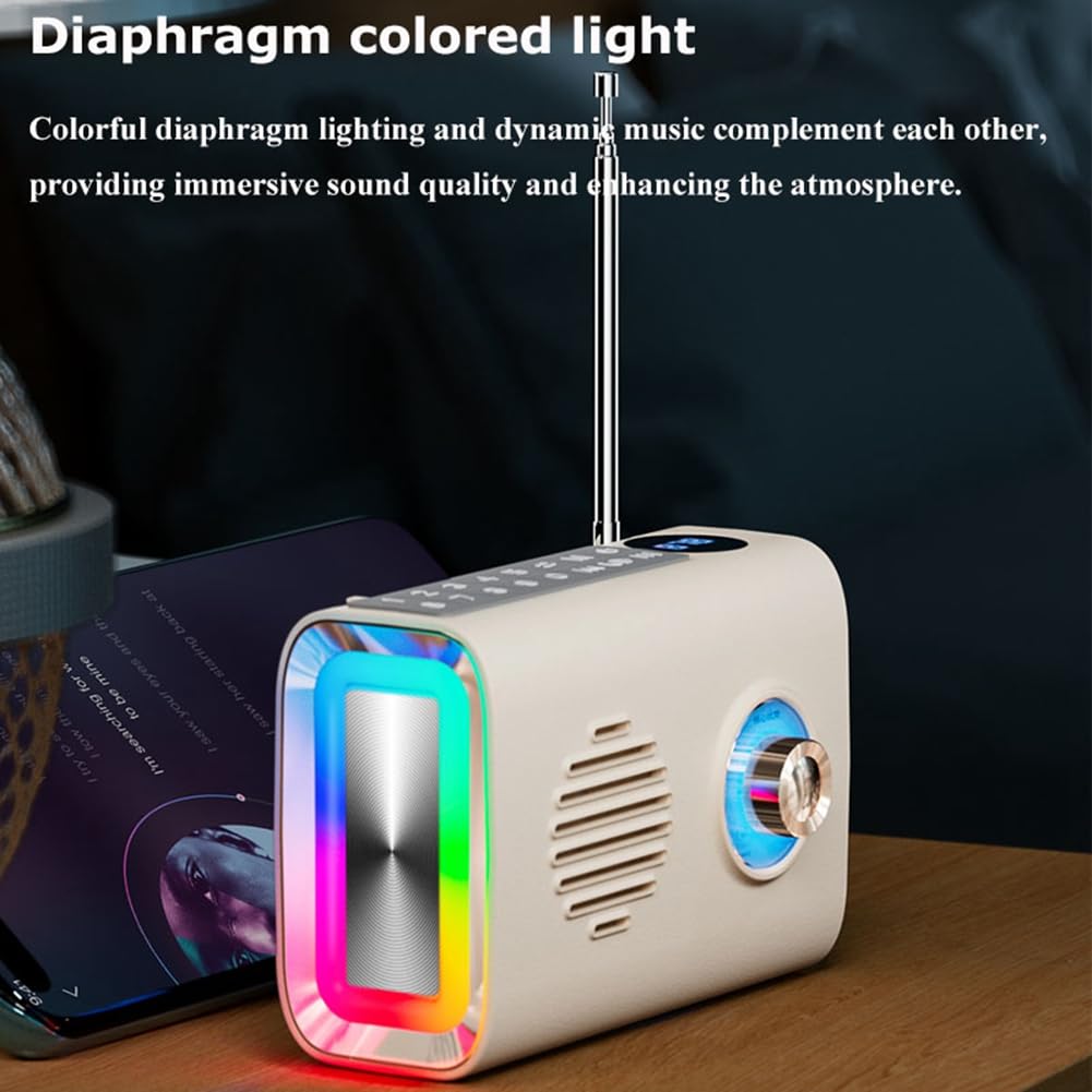 TYREE Mini Portable FM Radio with Bluetooth Speaker - Solar Powered, Handsfree Call, Colorful LED Lights - Perfect for Outdoor Camping, Hiking, and Emergency Use