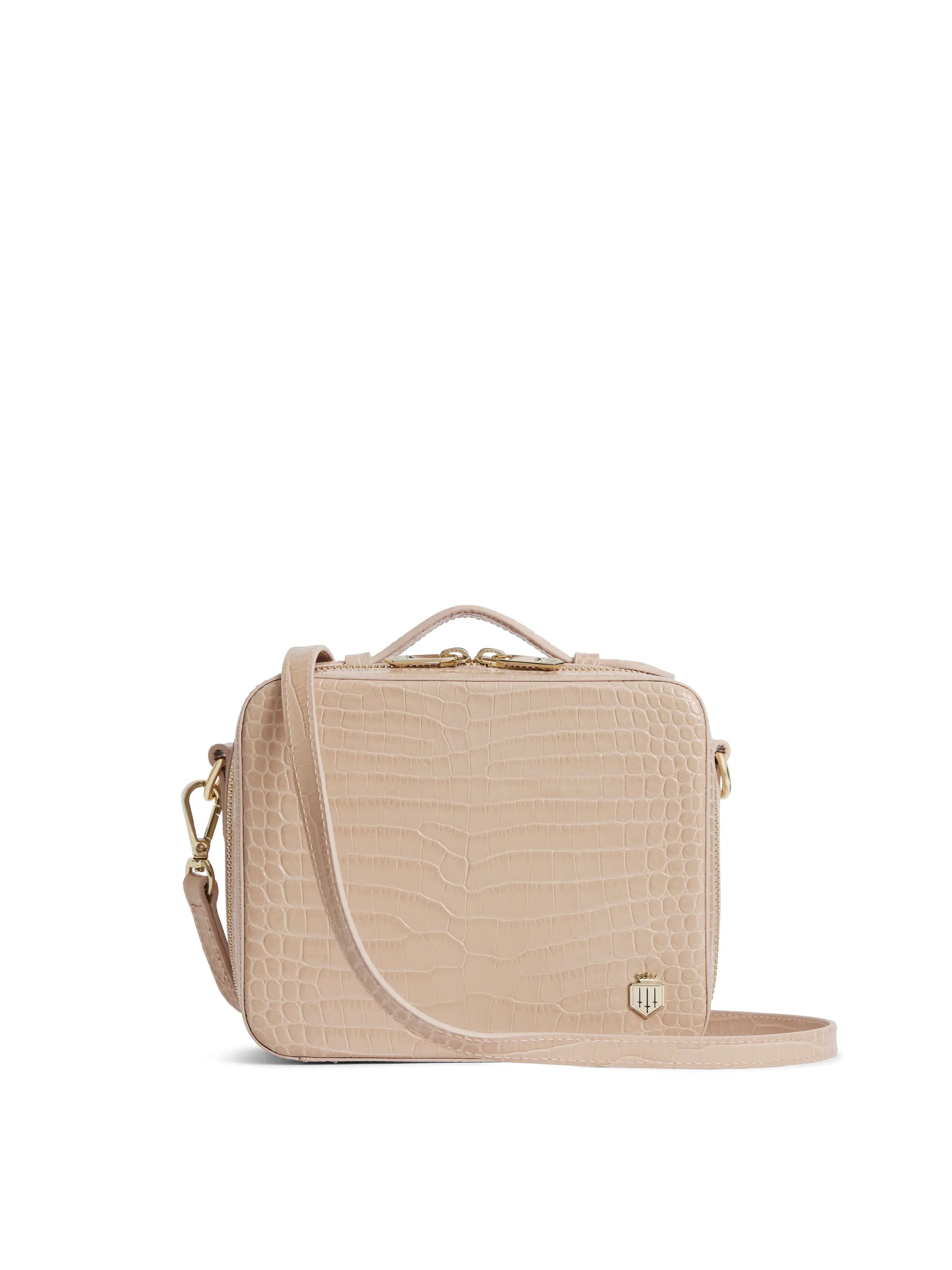 Buckingham Blush Croc Print Leather Handbag - Elegant Crocodile Embossed Shoulder Bag for Women | Perfect for Work, Party & Evening Events
