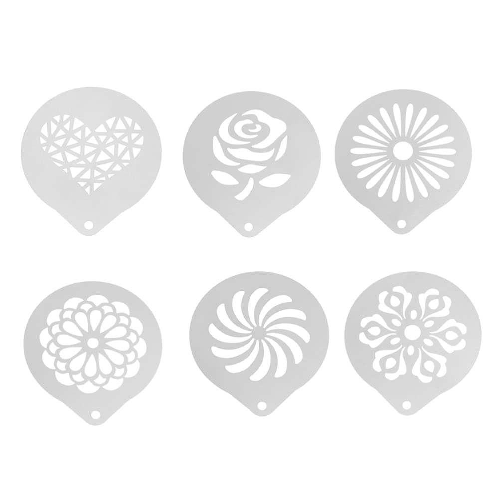 6-Piece Stainless Steel Coffee Latte Art Stencils Set - Hemoton Professional Milk Spray Templates for Baristas, Home & Restaurant Use - Perfect for Cappuccino, Latte & Hot Chocolate Designs