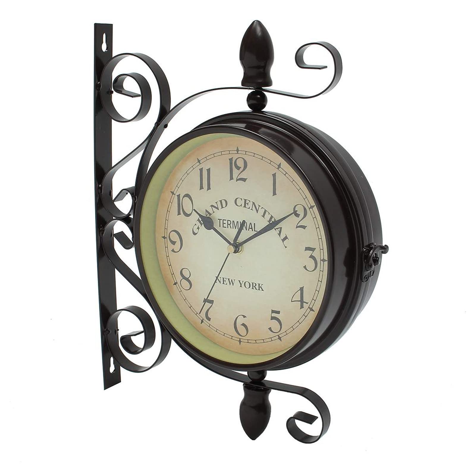 Vintage Double Sided Rotating Wall Clock - Metal Hanging Clock for Indoor & Outdoor Decor - European Style Home, Garden, Office Wall Clock with Mounting Bracket - Perfect for Living Room, Bedroom, Patio and Gift Giving