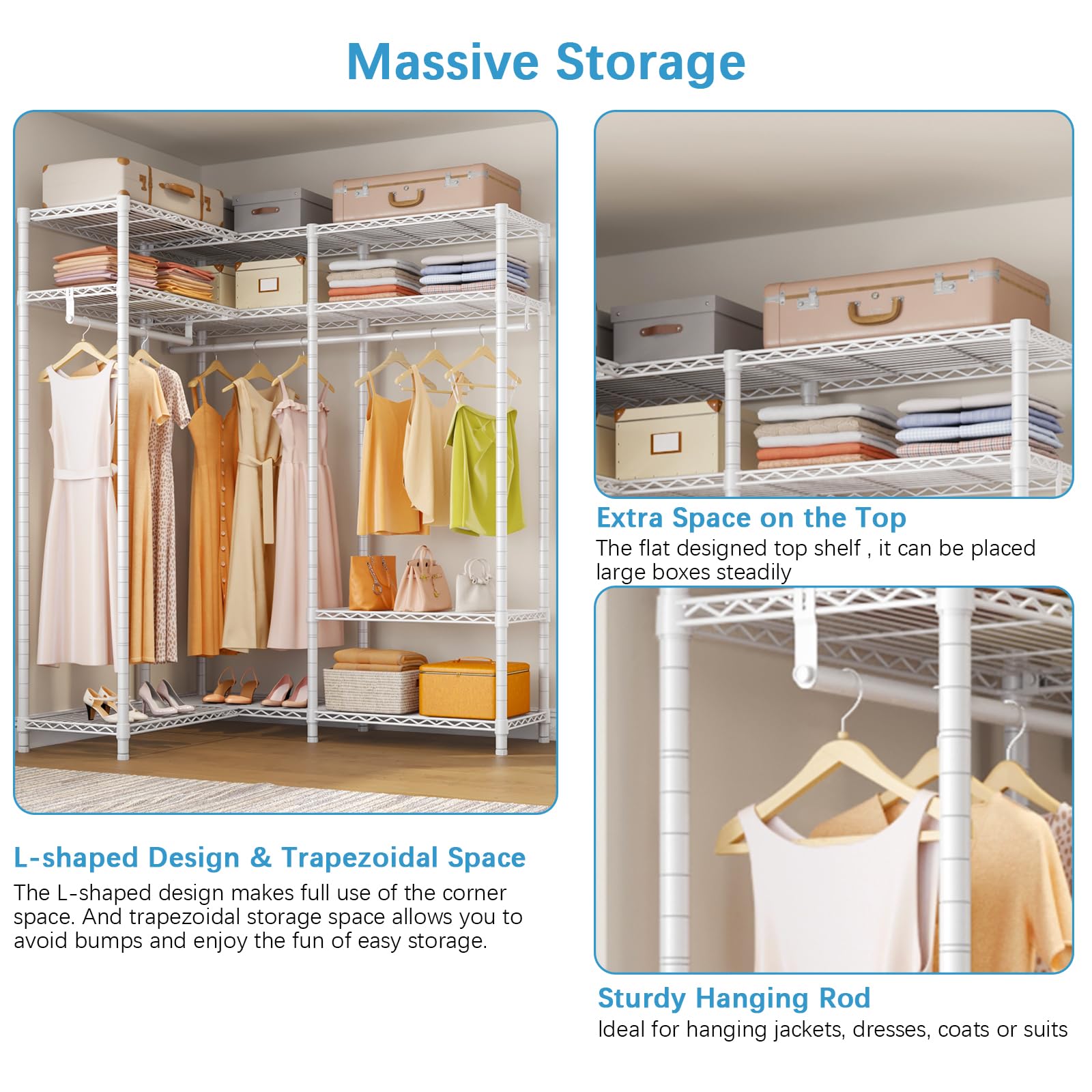 VIPEK L30 Corner Clothes Rack - Heavy Duty L-Shaped Closet System with Adjustable Shelves & Hanging Rods | Freestanding Corner Wardrobe for Hanging Clothes | Perfect for Small Spaces, Bedrooms & Dorm Organization