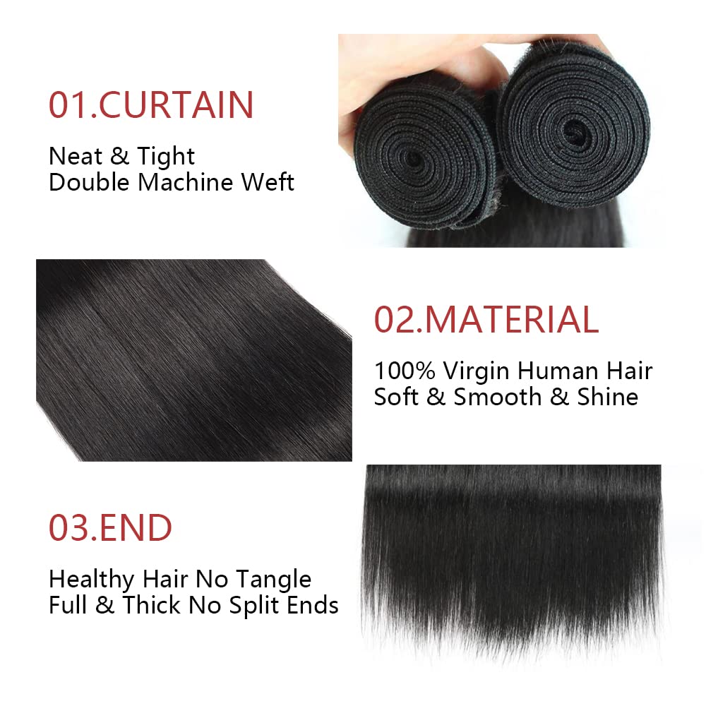 8A Grade 100% Unprocessed Brazilian Virgin Human Hair Extensions - 3 Bundles Straight Hair Weave (20/22/24 Inches, Black) for Women | Natural Look, Daily Styling & Special Occasions