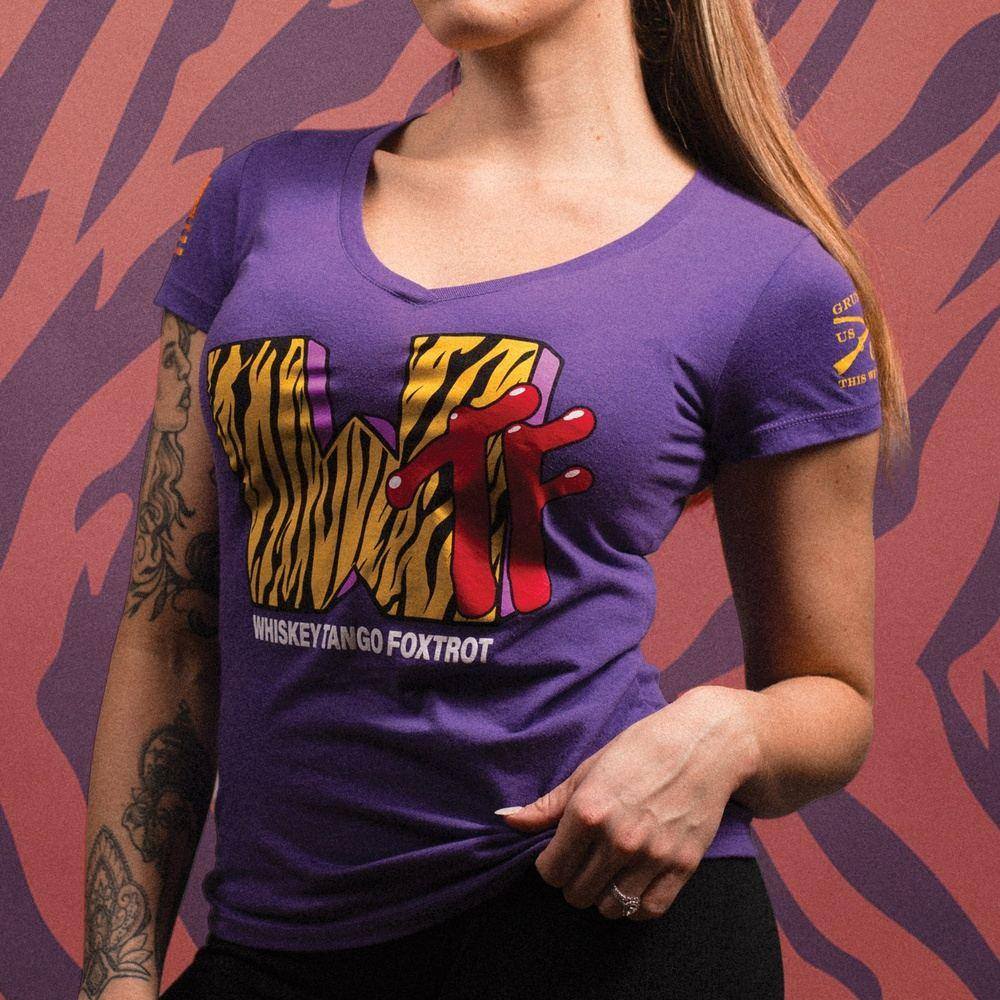 WTF Television V-Neck T-Shirt for Women - Purple Rush | Casual Wear, Graphic Tee for Everyday Outfits & Pop Culture Fans