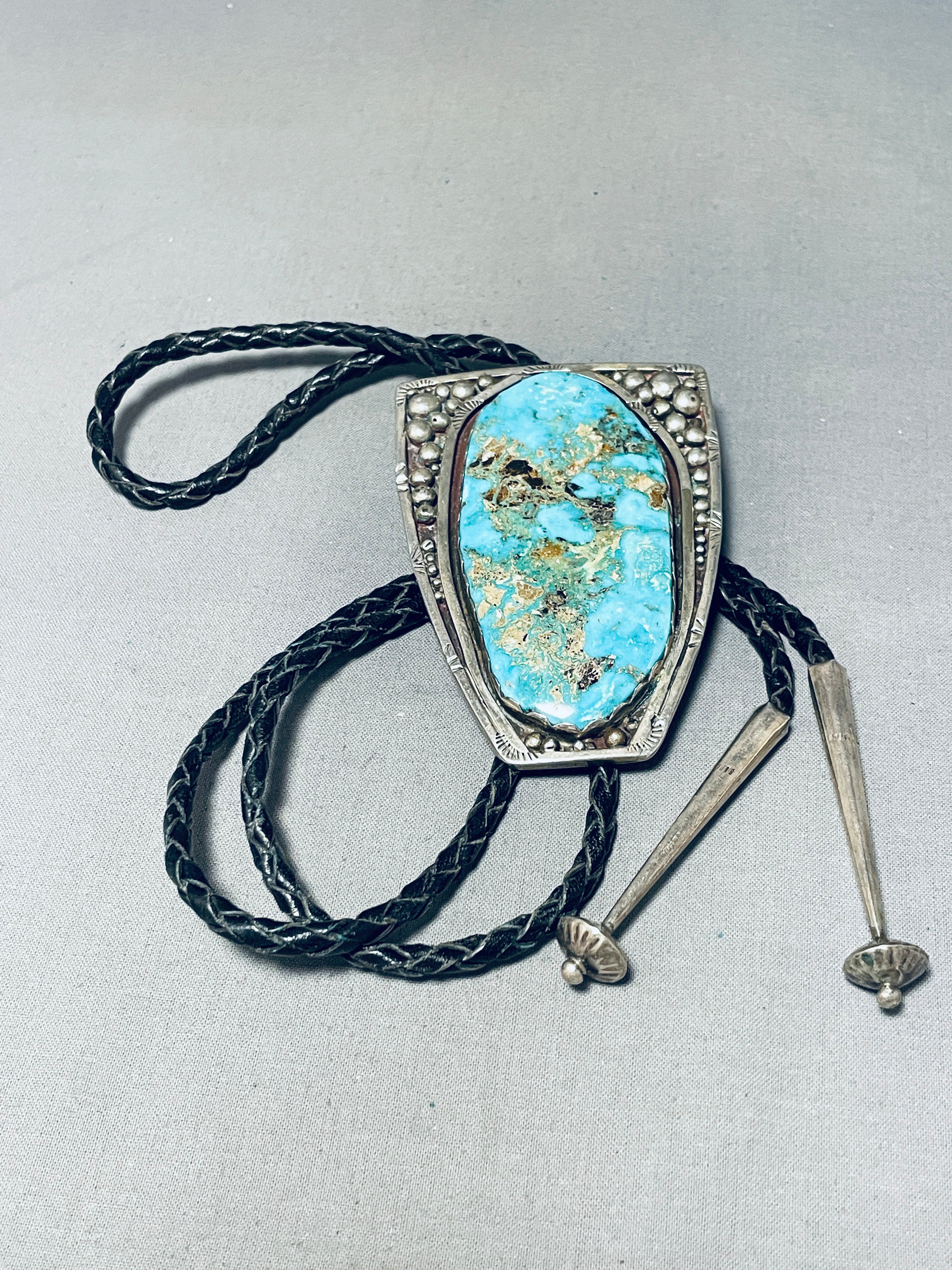 101 Grams Genuine Heavy Vintage Native American Navajo Turquoise Sterling Silver Bolo Tie for Men - Western Style Accessory for Cowboy, Rodeo, and Formal Events
