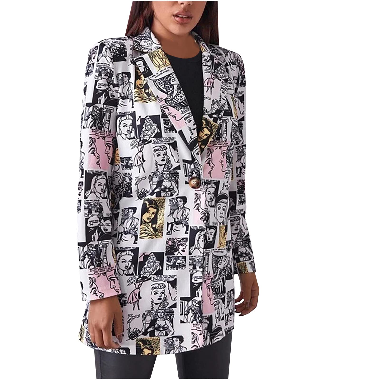FAVIPT Women's Casual Abstract Blazer - Office & Business Wear