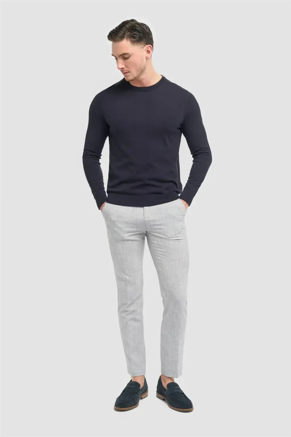 Cavani Men's Savio Lightweight Crew Neck Sweater | Soft Cotton Knit Pullover for Casual Wear & Layering | Perfect for Office, Travel & Everyday Comfort