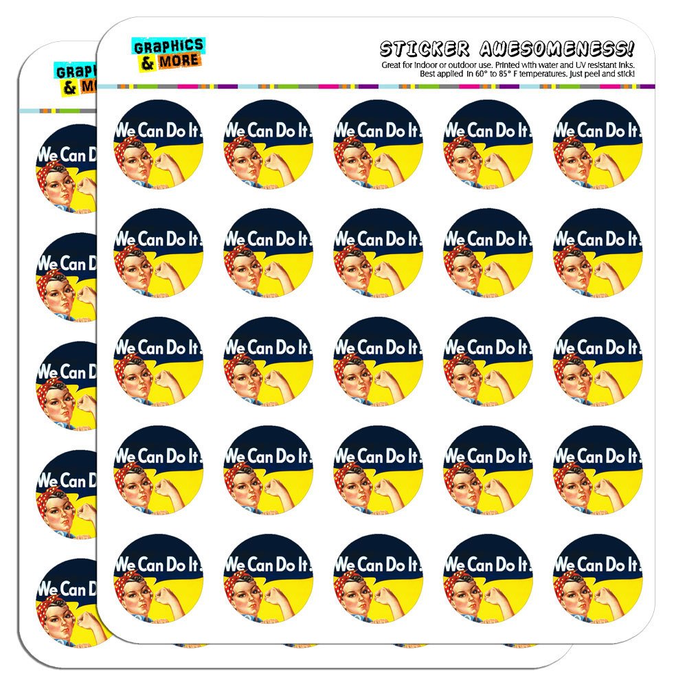 Rosie The Riveter War Poster 1 Inch Planner Stickers - Vintage Scrapbooking Supplies & Craft Decals for Bullet Journals, Calendars, DIY Projects - Patriotic Office & Home Decor