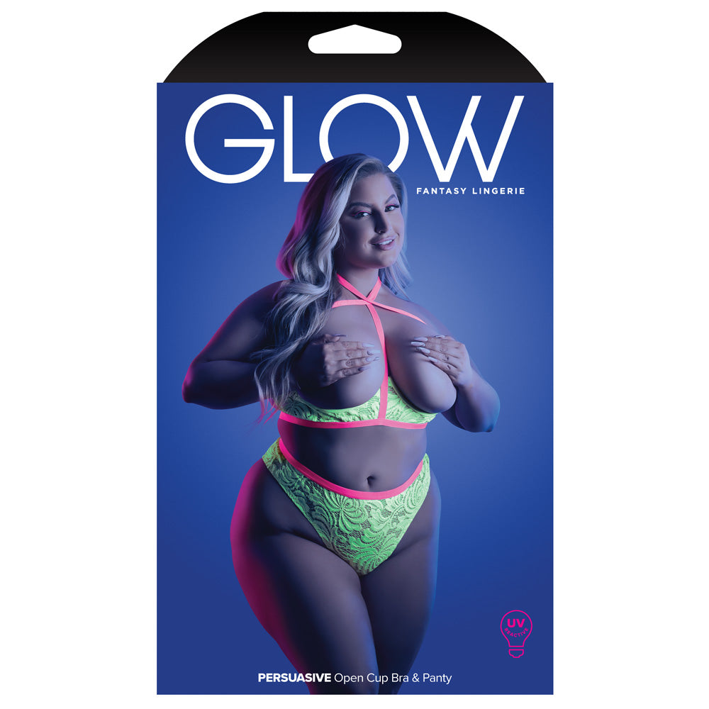 Fantasy Lingerie Glow in The Dark Open Cup Lace Bra & Panty Set for Curvy Women - Perfect for Romantic Nights & Special Occasions