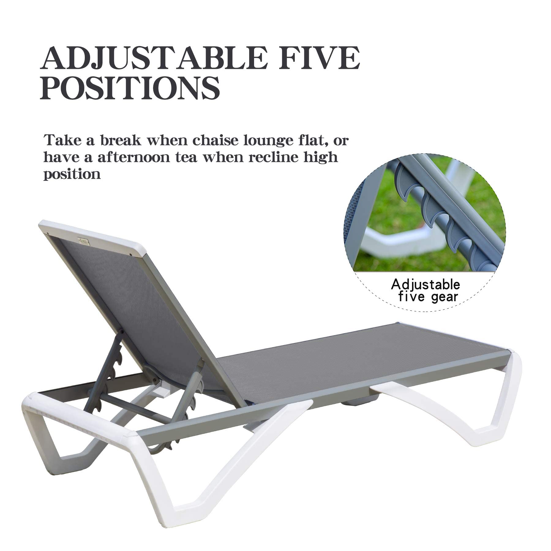 Domi Adjustable Aluminum Pool Lounge Chair - All-Weather Textilene Outdoor Chaise Lounge for Deck, Lawn & Backyard - Perfect for Poolside Relaxation, Sunbathing & Patio Lounging