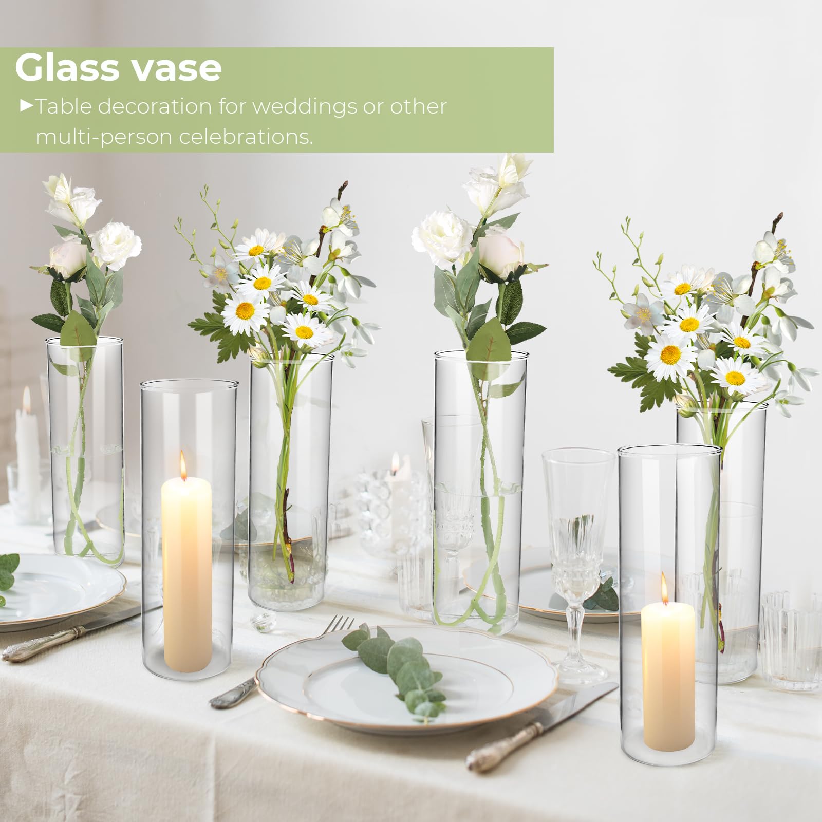 16-Piece Clear Glass Cylinder Vases - 12