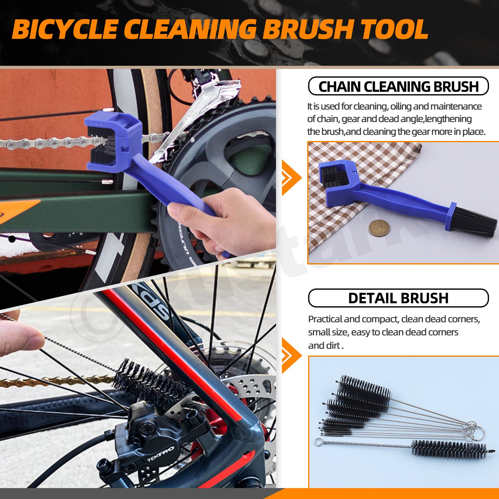 19Pcs Bike Cleaning Kit - Chain Cleaner & Brush for Mountain Bikes - Perfect for Bike Maintenance & DIY Cleaning