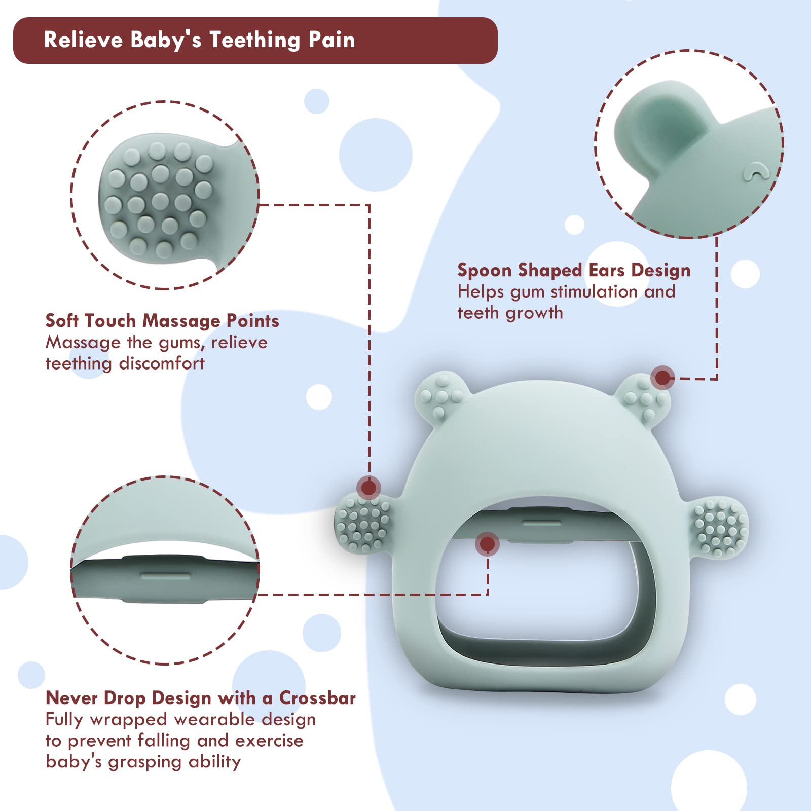 3 Pack Baby Teething Toys for 0-12 Months - BPA Free Silicone Teethers for Infants | Never Drop Design, Dust-Proof & Safe Chew Toys | Perfect for Soothing Sore Gums, Teething Relief & Sensory Development (Ideal for Home, Travel & Daycare Use)