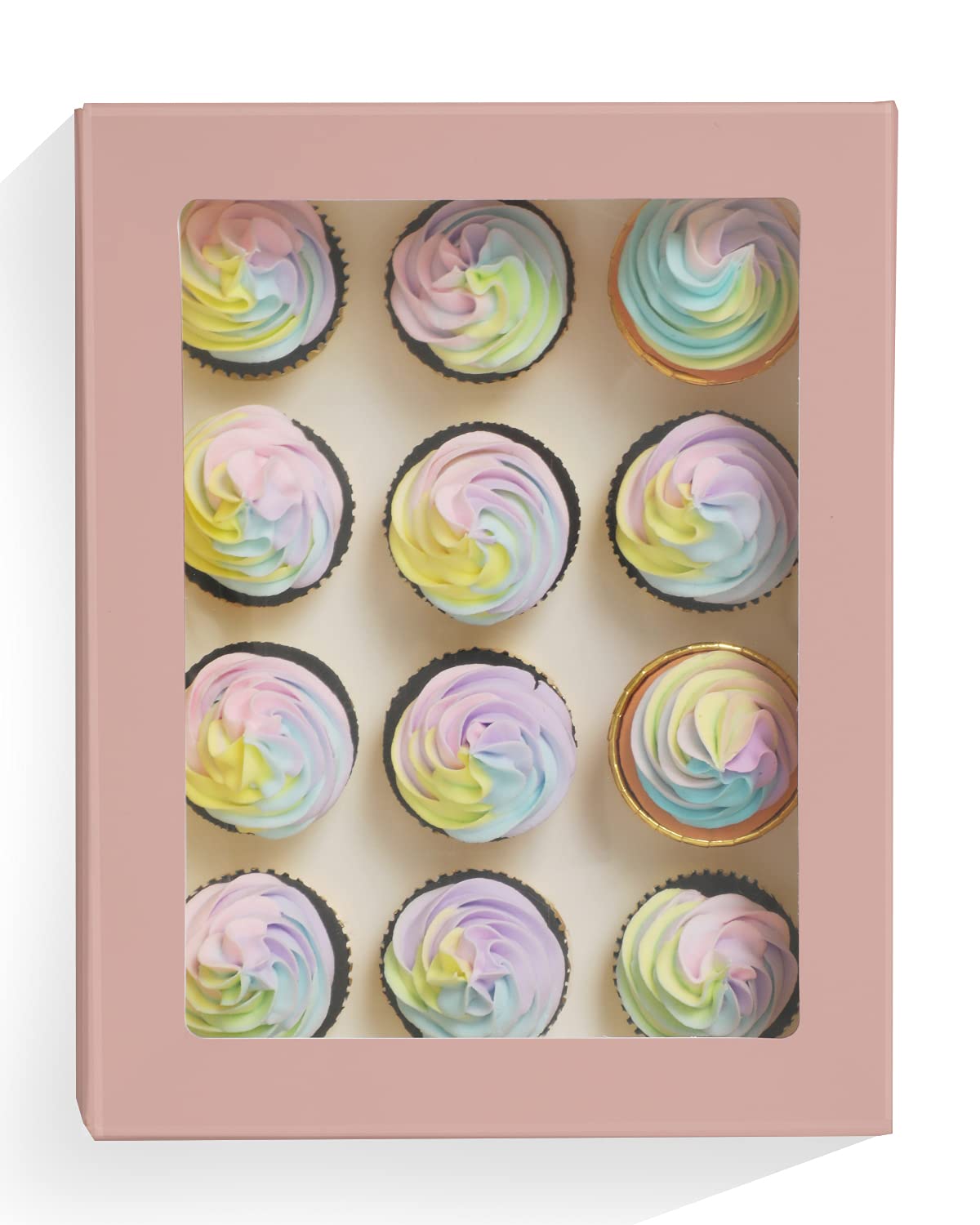 Yotruth 10-Pack Pink Cupcake Boxes with Window - 12 Cupcake Carrier for Bakery & Parties