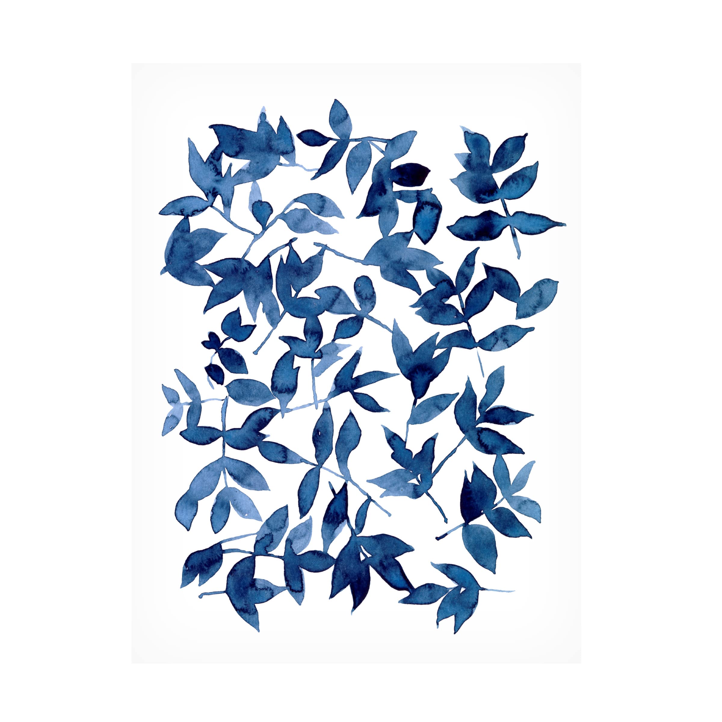 Emma Scarvey 'Indigo Fallen Leaves II' Canvas Wall Art Print - Modern Abstract Nature Painting for Living Room, Bedroom & Office Decor