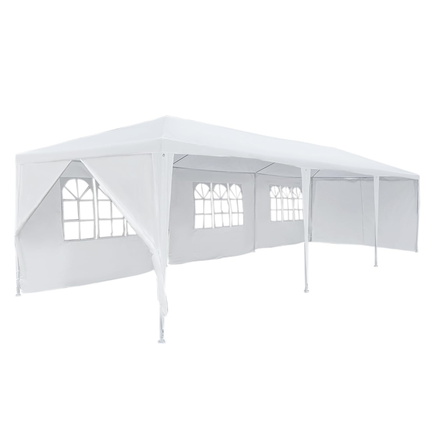Waterproof PE Garden Gazebo Canopy Tent 29.5x9.85FT (3x9m) with 5 Sidewalls - White Outdoor Party Tent for Weddings, Picnics & Backyard Events