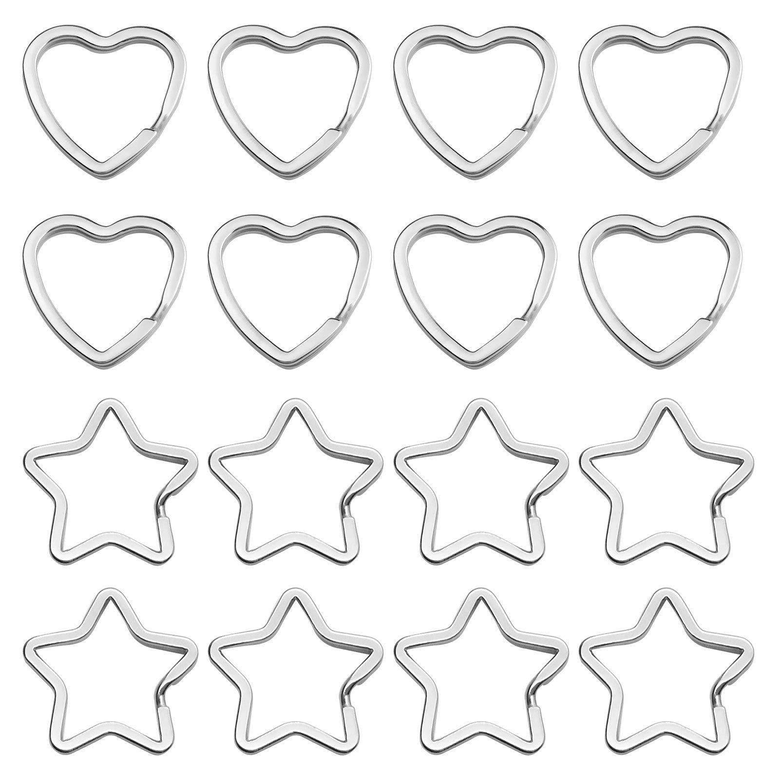 50pcs Star & Heart Shaped Metal Key Rings - DIY Keychain Bulk for Crafts, Home & Car Keys (Silver)