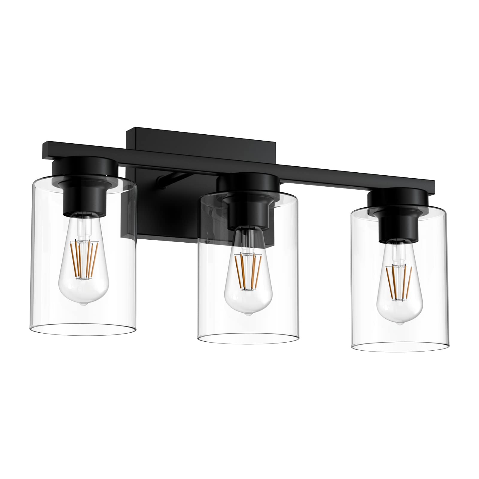 Tipace 3-Light Vintage Black Bathroom Vanity Lighting Fixture with Clear Glass Shades - Farmhouse Style Sconce for Bathroom Mirror, Powder Room & Dressing Area (Bulbs Not Included)