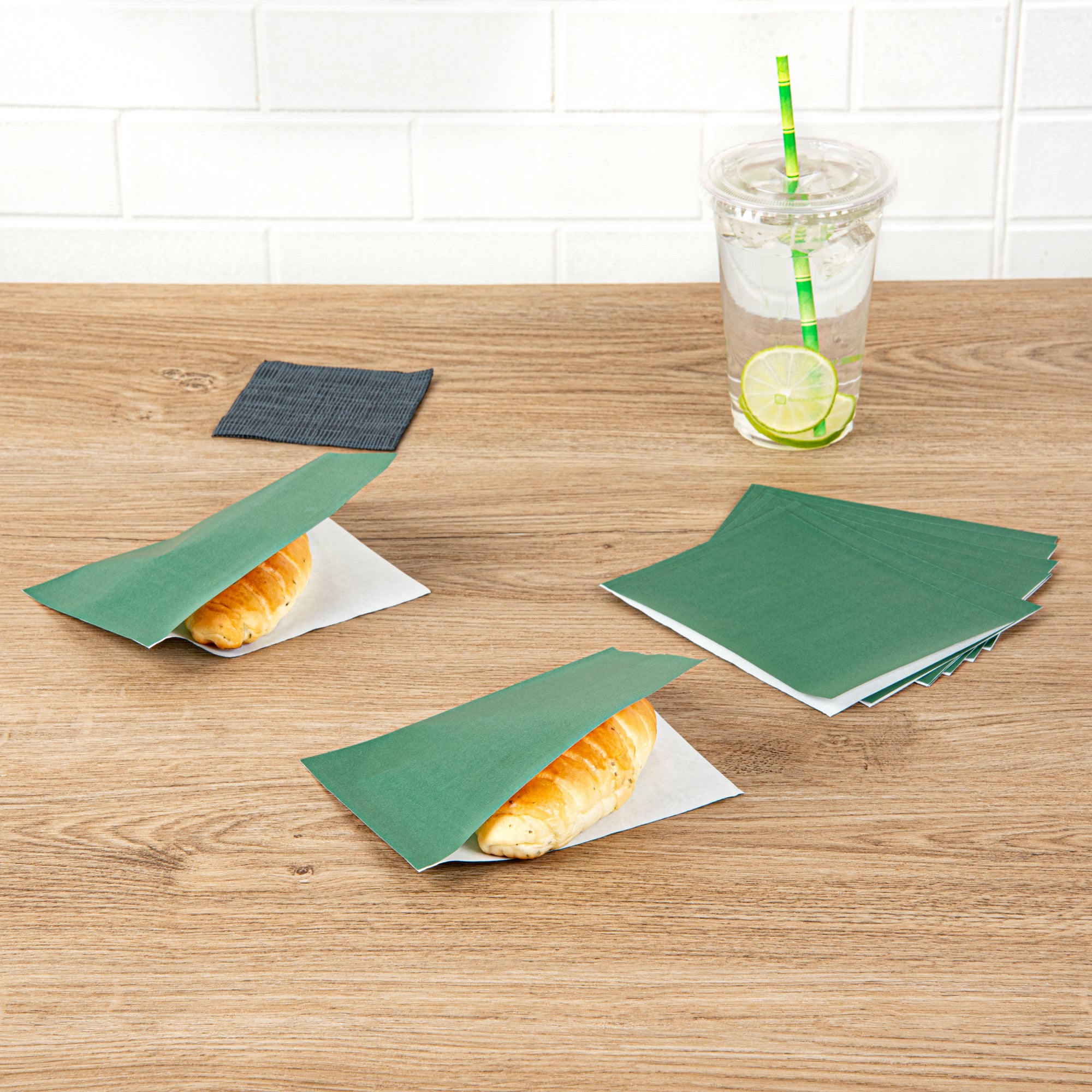 Eco-Friendly Forest Green Greaseproof Paper Bags - Small Double Open Design (6.25