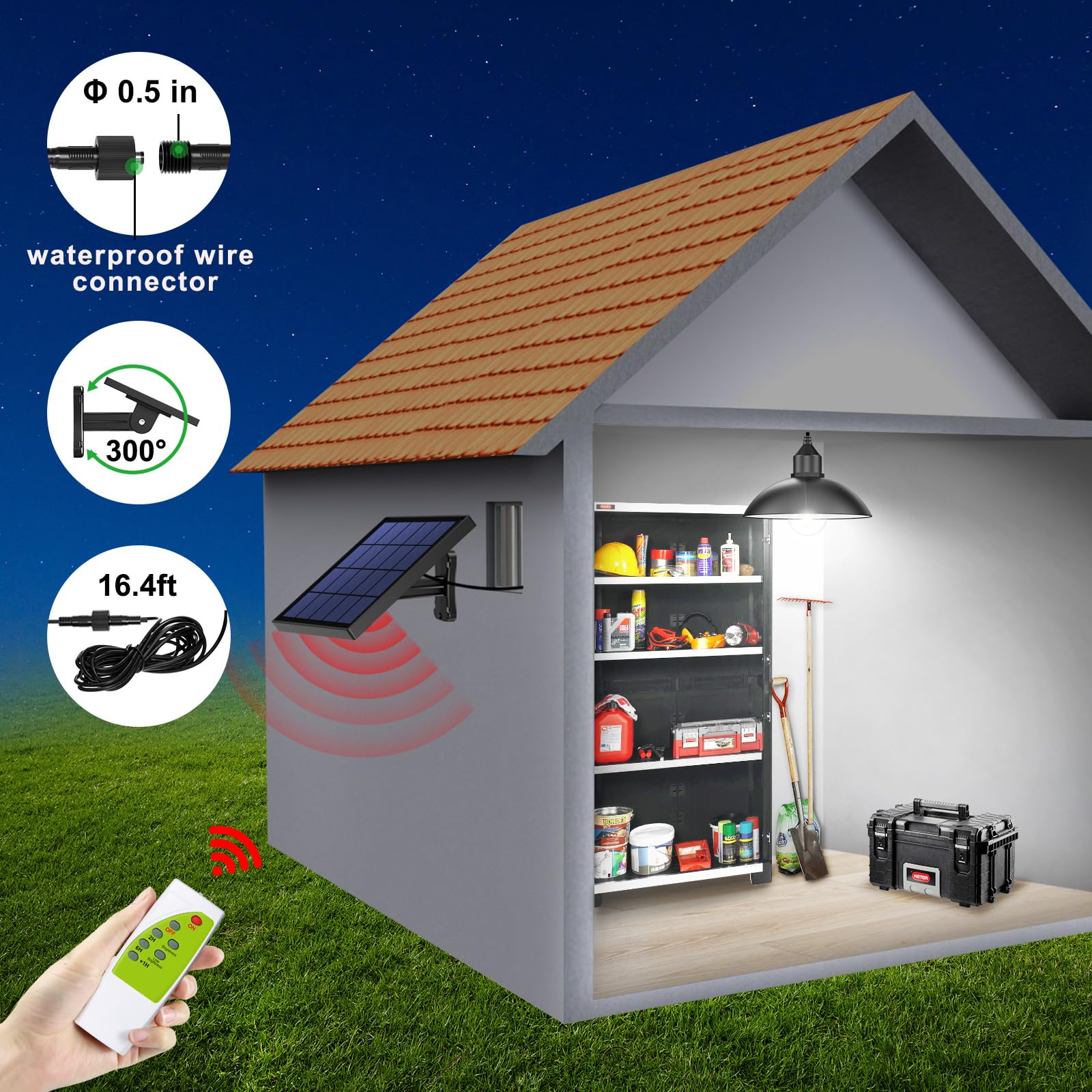 Intelamp Solar Pendant Lights Outdoor - Dimmable Solar Powered Hanging Lights with 16.4FT Cable & Remote Control - Perfect for Yard, Porch, Garage, Shed & Indoor Decor