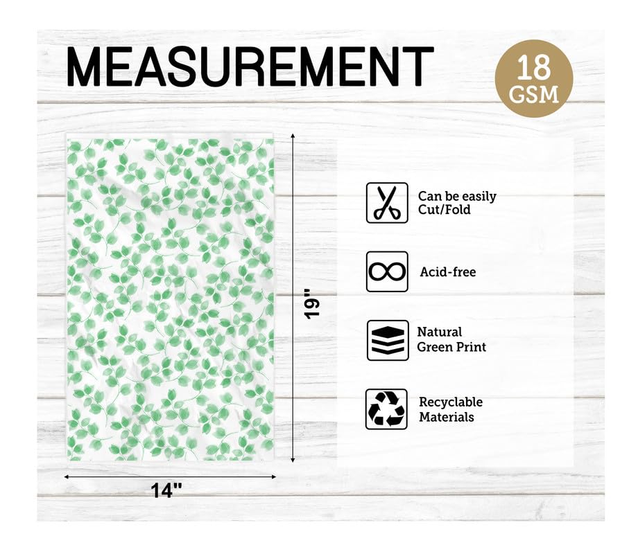 TOWNBUS - 100 Sheets Natural Green Printed Wrapping Paper | Eco-Friendly Gift Wrap for Christmas, Birthdays, Weddings | Acid-Free, Perfect for Crafts, Packaging & Business Use | Great for DIY Projects, Party Decorations & Gift Presentation