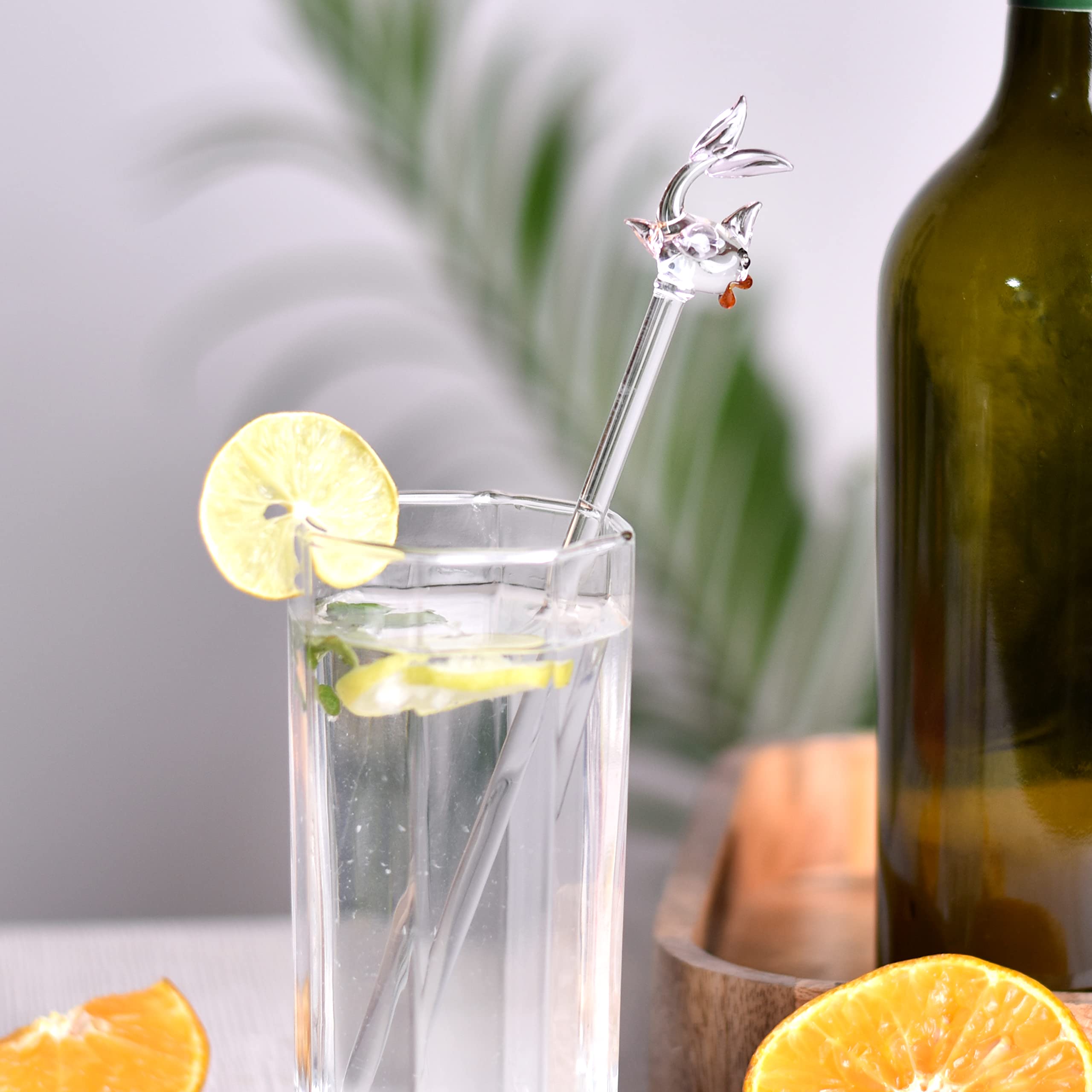 6-Piece Indian Shelf Glass Drink Stirrer Set - Reusable Swizzle Sticks for Cocktails & Coffee - Bar Accessories for Mixing Drinks (Perfect for Home Bars, Coffee Shops & Party Cocktails)
