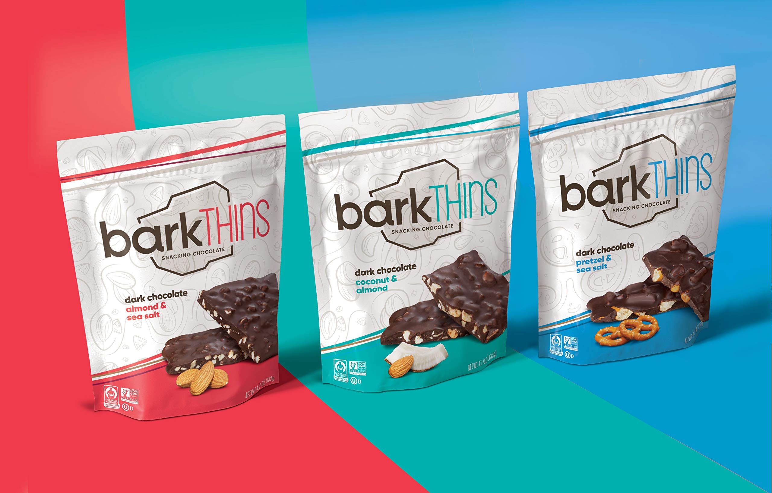 BarkTHINS Dark Chocolate Snacking Variety Pack - 4.7oz Bags (3 Count) | Vegan, Gluten-Free Chocolate Clusters | Perfect for Office Snacks, Gifts & Movie Nights