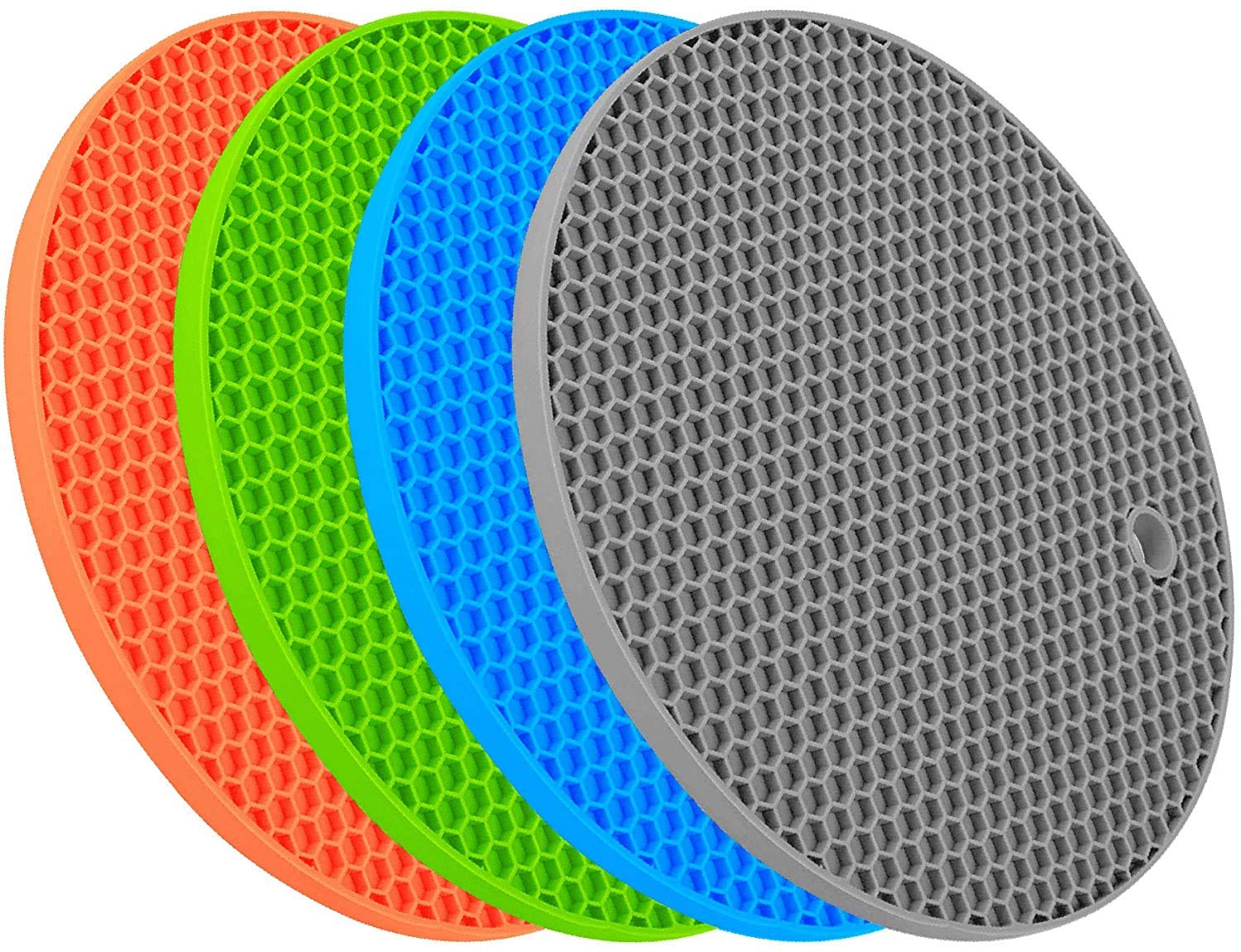 Heat Resistant Silicone Pot Holders - 4pc Non-Slip Trivet Mats for Hot Dishes & Jar Opening - Kitchen & BBQ Use