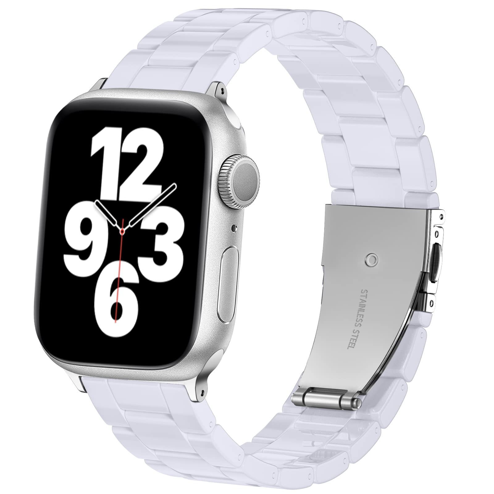 GEAK Resin Apple Watch Band Compatible with 44mm 42mm 45mm - Stylish Lightweight Replacement Bracelet with Stainless Steel Buckle for iWatch Series 7/6/5/4/3/2/1/SE - Perfect for Men & Women, Gym, Work & Everyday Wear (White)