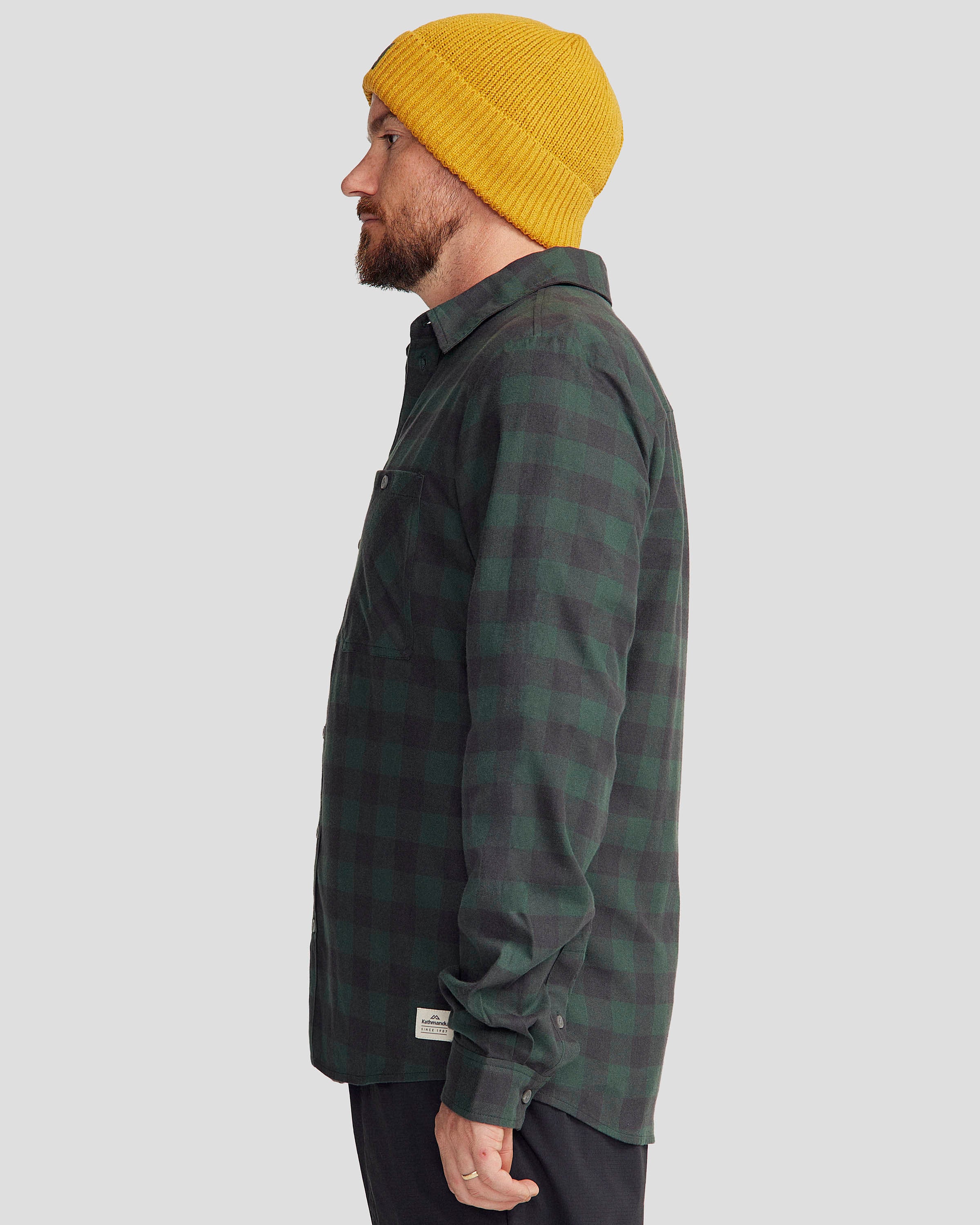 Men's Fyfe Long Sleeve Shirt - Forest Green Gingham Plaid Button-Up for Casual Wear & Outdoor Activities