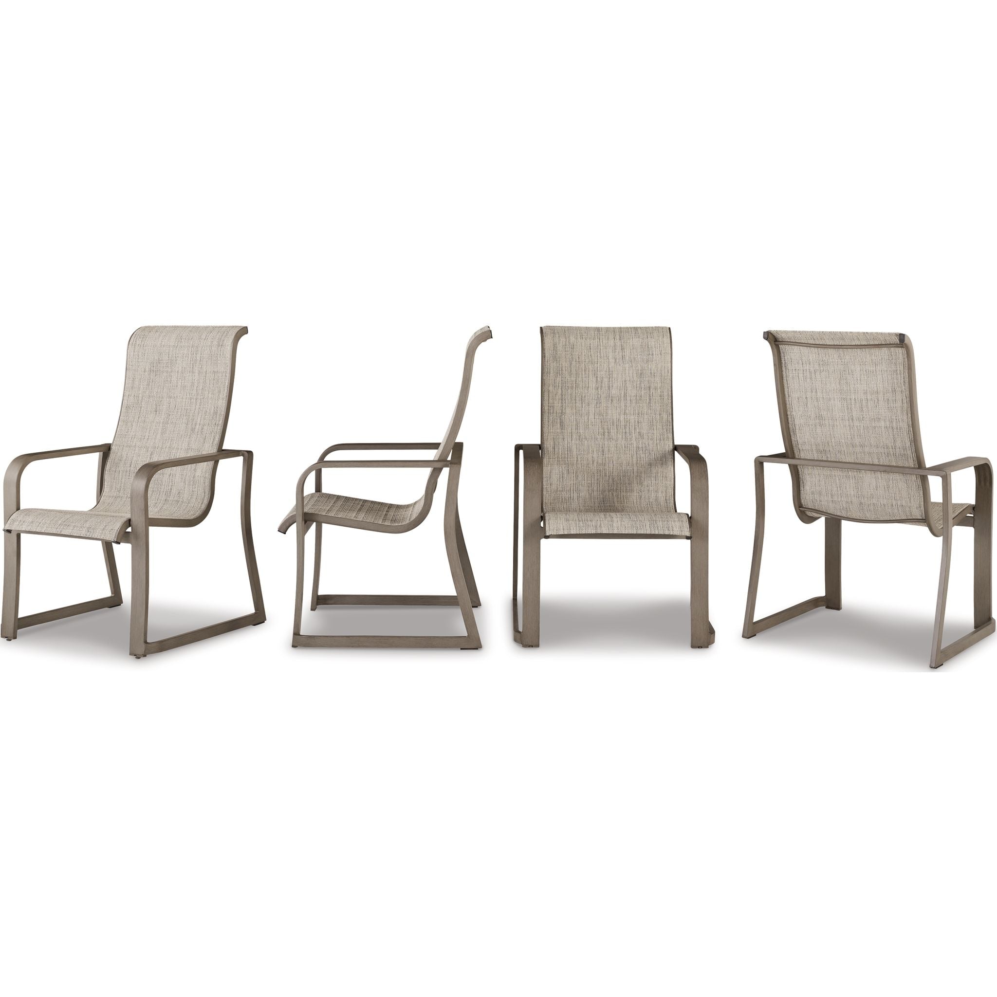 Beach Front Outdoor Sling Arm Chairs (Set of 4) - Beige Patio Furniture for Poolside, Backyard, and Beach Relaxation