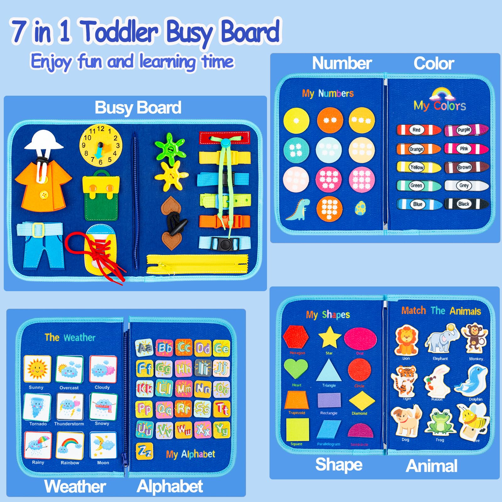 Montessori Busy Board for Toddlers 1-4 Years - Sensory Learning Toys for Boys & Girls - Educational Travel Toys for Airplane & Car - Perfect for Fine Motor Skills Development & Quiet Playtime