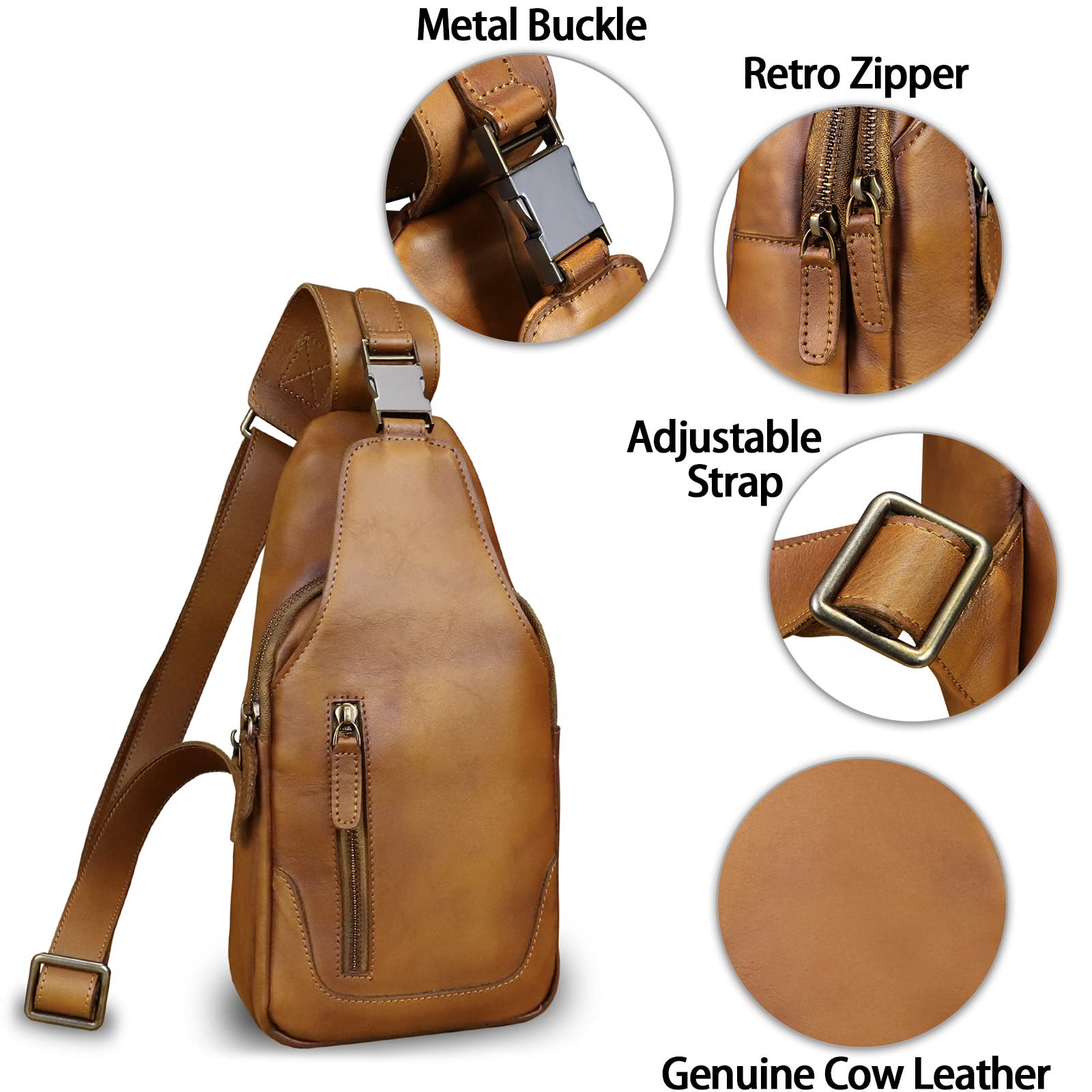 LRTO Genuine Leather Sling Bag for Men & Women - Real Leather Crossbody Backpack Shoulder Purse - Perfect for Travel, Work & Daily Commute