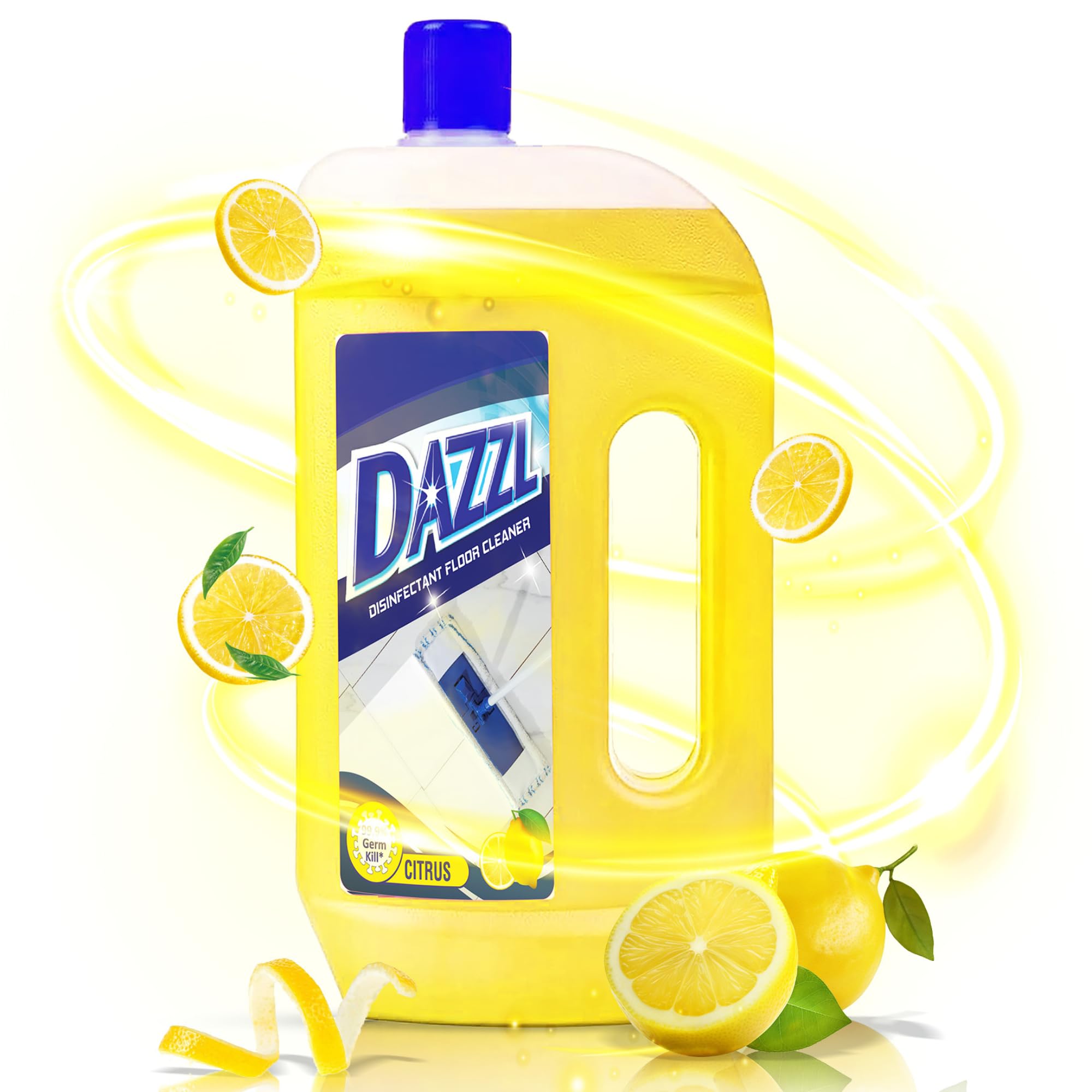 Dazzl Disinfectant Surface & Floor Cleaner Liquid - Citrus Scent (2 Liters) | Kills 99.9% Germs & Bacteria | Safe for Tile, Marble, Granite Floors | Works with All Floor Mops | Ideal for Kitchens, Bathrooms & High-Traffic Areas