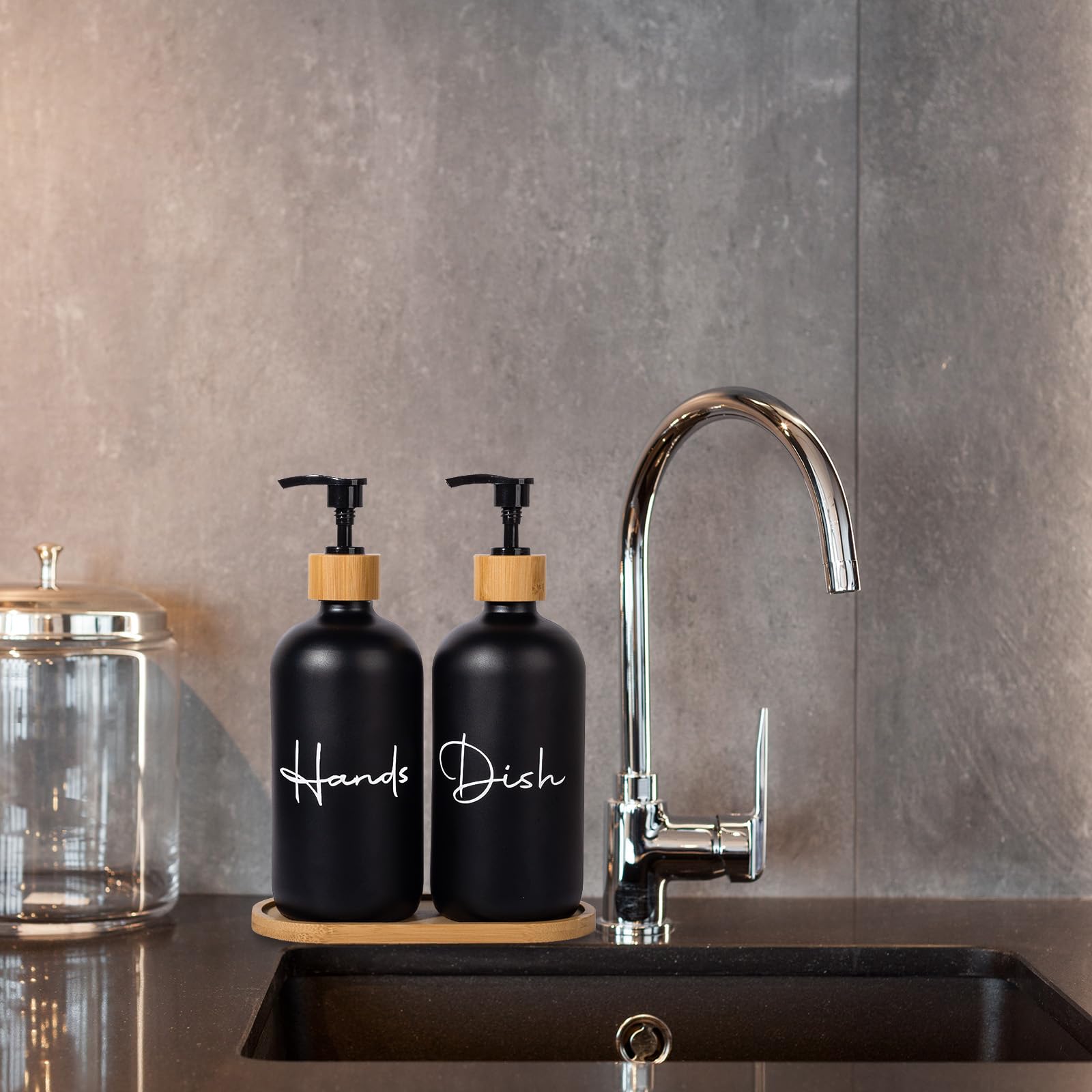 17 oz Empty Glass Soap Dispenser Bottles - Refillable Hand & Dish Soap Pump for Bathroom, Kitchen Sink - Black (2 Pack) | Perfect for Liquid Soap Storage & Home Decor