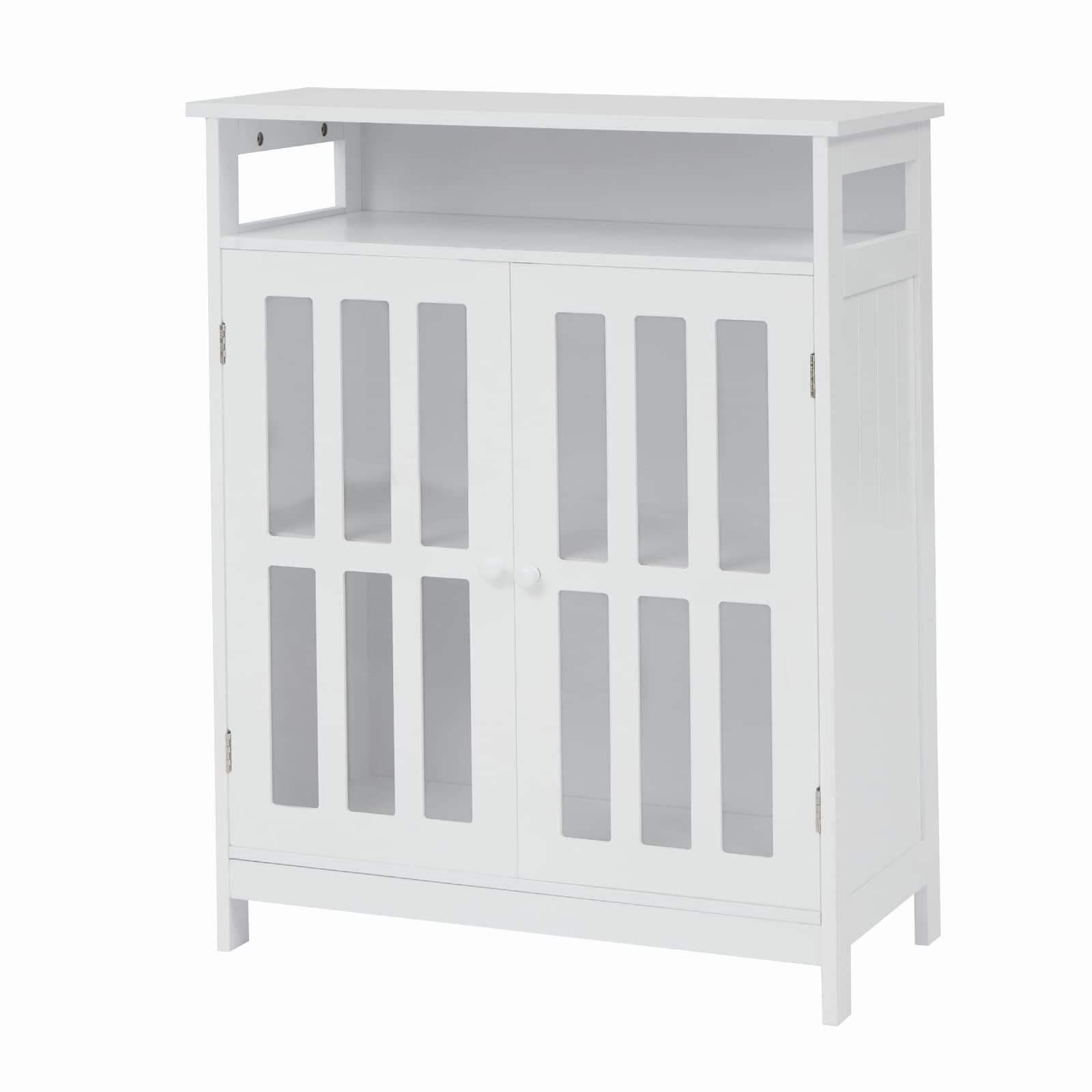 Kinlife White Sideboard Kitchen Storage Cabinet with Open Shelf & 2 Glass Doors - Modern Console Table Liquor Cabinet for Kitchen, Living Room, Bathroom, Hallway & Bedroom - Perfect for Home Organization, Display & Entertaining