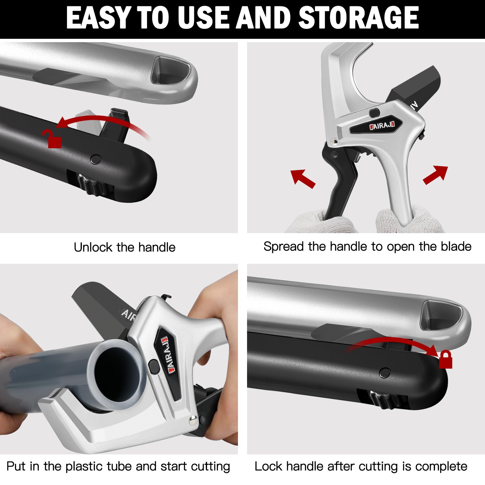 Heavy Duty AIRAJ Ratchet PVC Pipe Cutter - Cuts up to 3 Inches Plastic Pipes, PEX & PVC with One-Click Blade Replacement - Includes Extra Spare Blade - Ideal for Plumbing, HVAC & DIY Home Improvement Projects