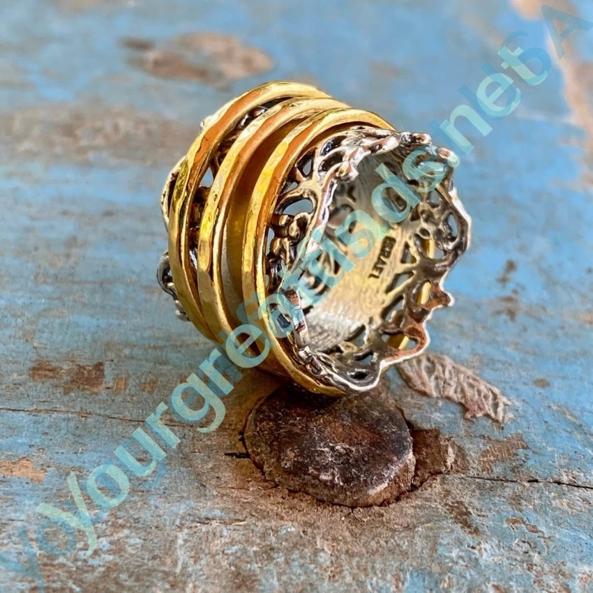 Sterling Silver Wide Spinner Ring for Women - Size 5 Adjustable Spinning Band - Stress Relief & Anxiety Fidget Jewelry - Perfect for Meditation, Relaxation and Everyday Wear