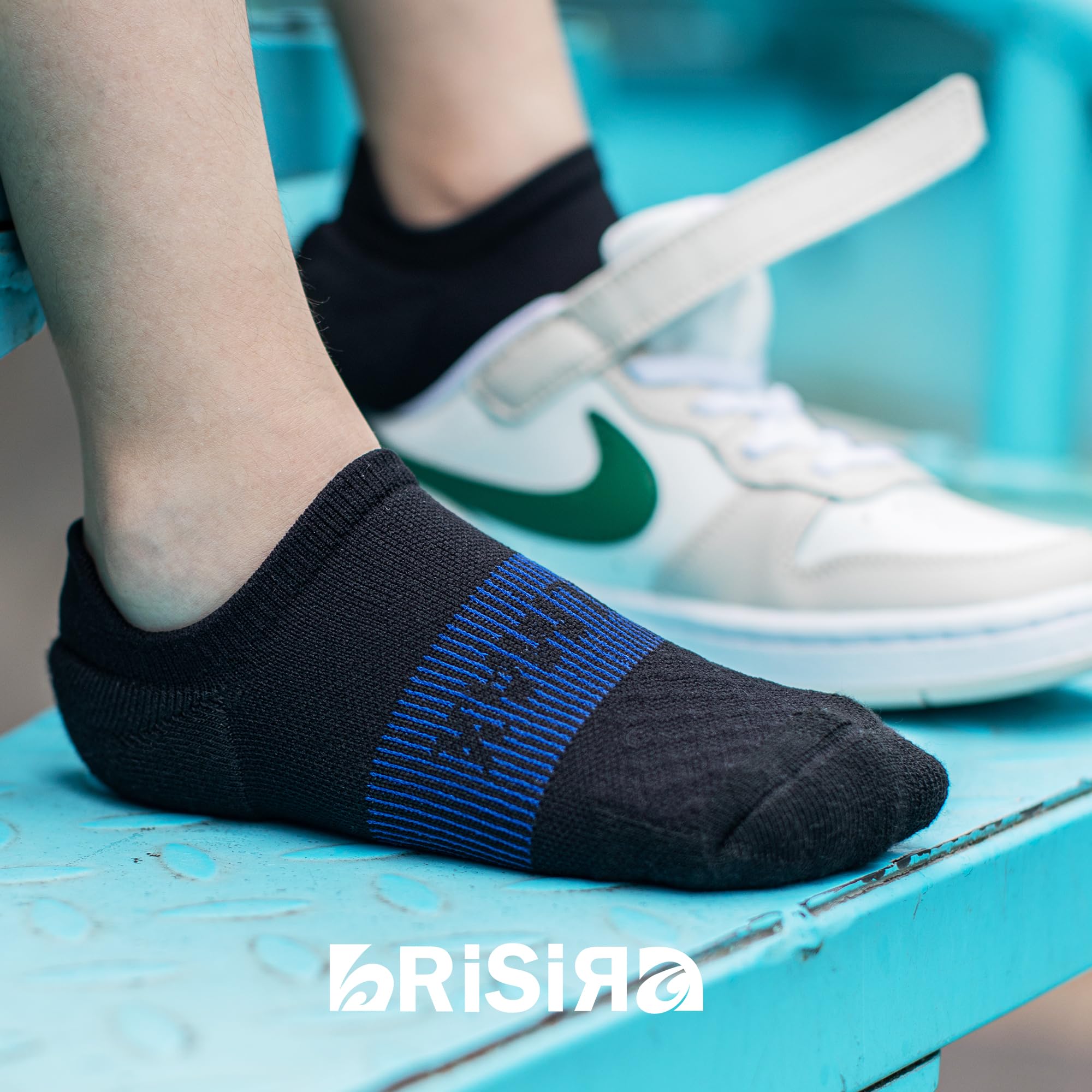 BRISIRA Coolmax Bamboo Viscose Kids No Show Socks - Breathable Compression Athletic Running Socks for Boys & Youth - Ankle Cushion Sports Socks for School, Gym & Daily Activities
