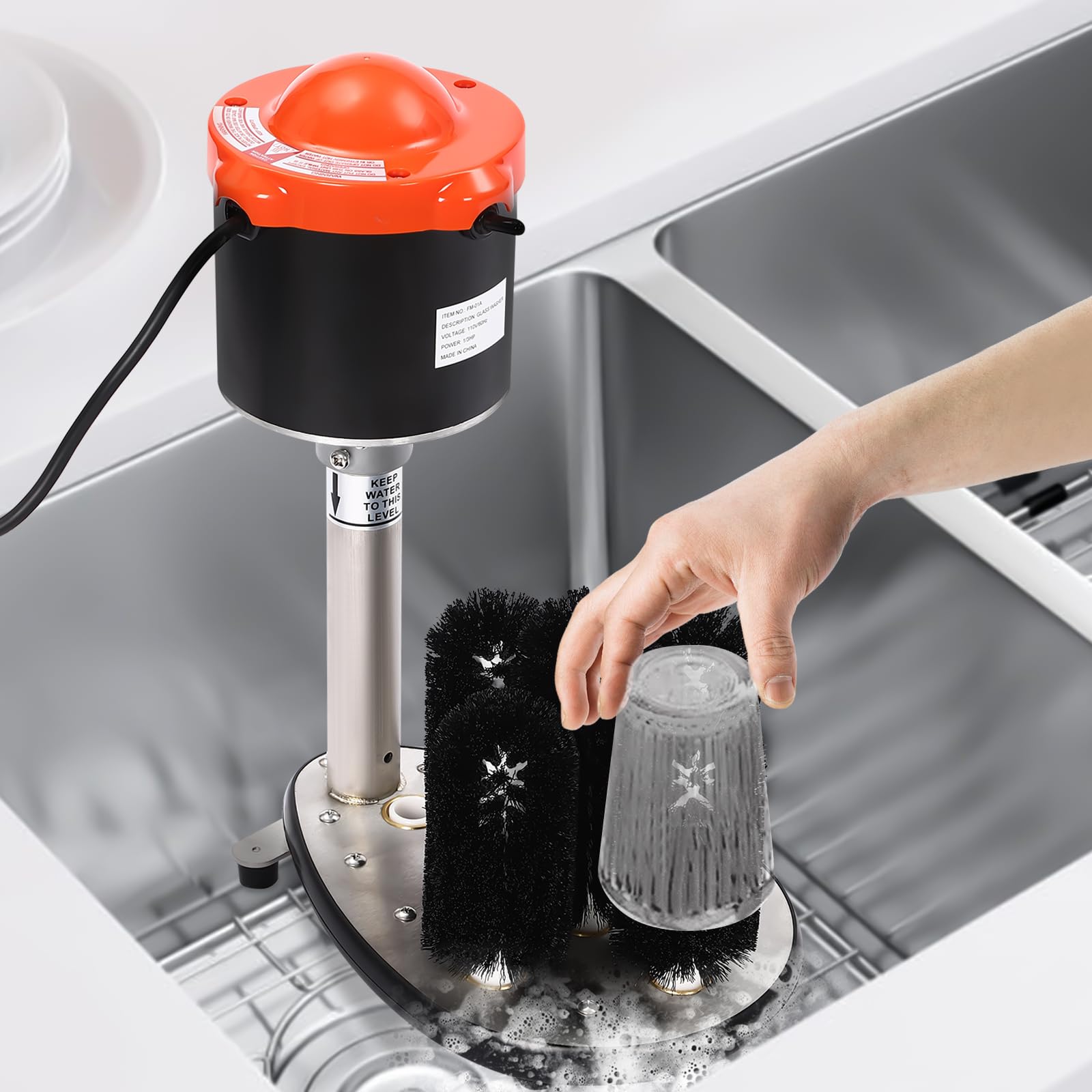 Electric Glass Washer with 5 Cup Brushes - Automatic Commercial & Household Glass Cleaning Machine for Wine, Beer, Brandy Glasses | Perfect for Bars, Restaurants & Home Entertaining