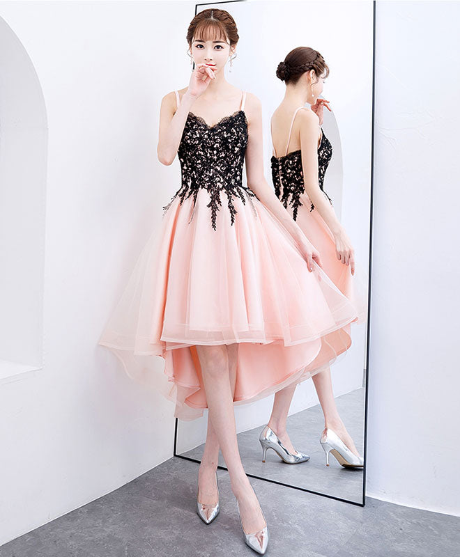 Elegant Pink V-Neck Tulle Lace Short Prom Dress | Homecoming Party Gown | Perfect for Prom Night, Homecoming Dance & Special Occasions