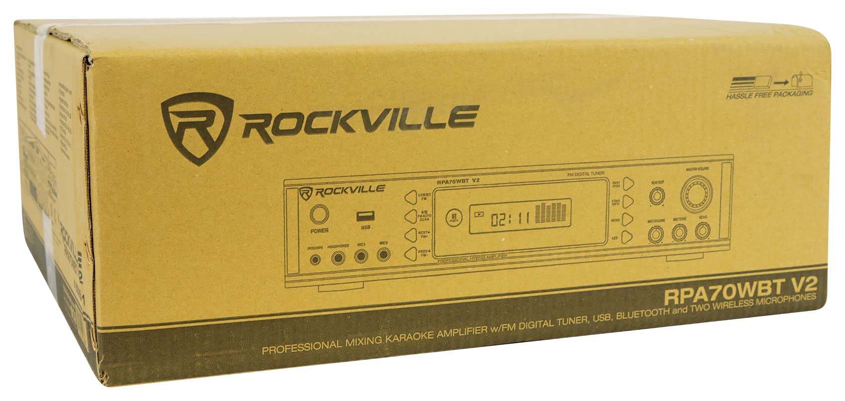 Rockville Hybrid Home Theater Karaoke Receiver with Microphones and 4 White 3.5