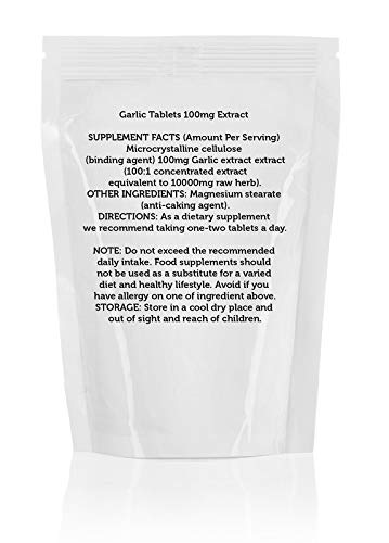 100mg Garlic Extract Tablets (Equivalent to 10000mg Raw Herb) - 30 Pills for Heart Health & Immune Support - Daily Supplement for Adults