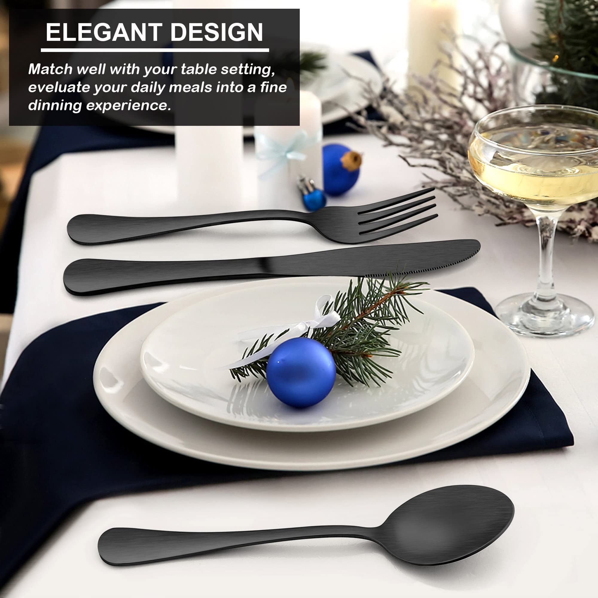 60-Piece Matte Black Silverware Set - Stainless Steel Satin Finish Flatware for 12 - Elegant Dinnerware for Home, Restaurant & Party - Dishwasher Safe - Perfect for Formal Dining, Wedding Gifts & Holiday Entertaining
