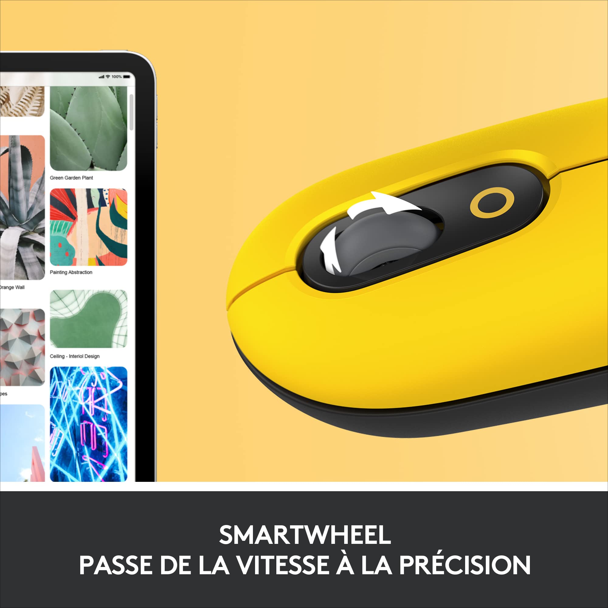 Logitech POP Wireless Mouse - Yellow & Black, Compact Bluetooth Mouse with USB Receiver, Splash-Resistant for PC/Mac/OS - Perfect for Office Work, Gaming & Travel with Included Durable Mouse Pad
